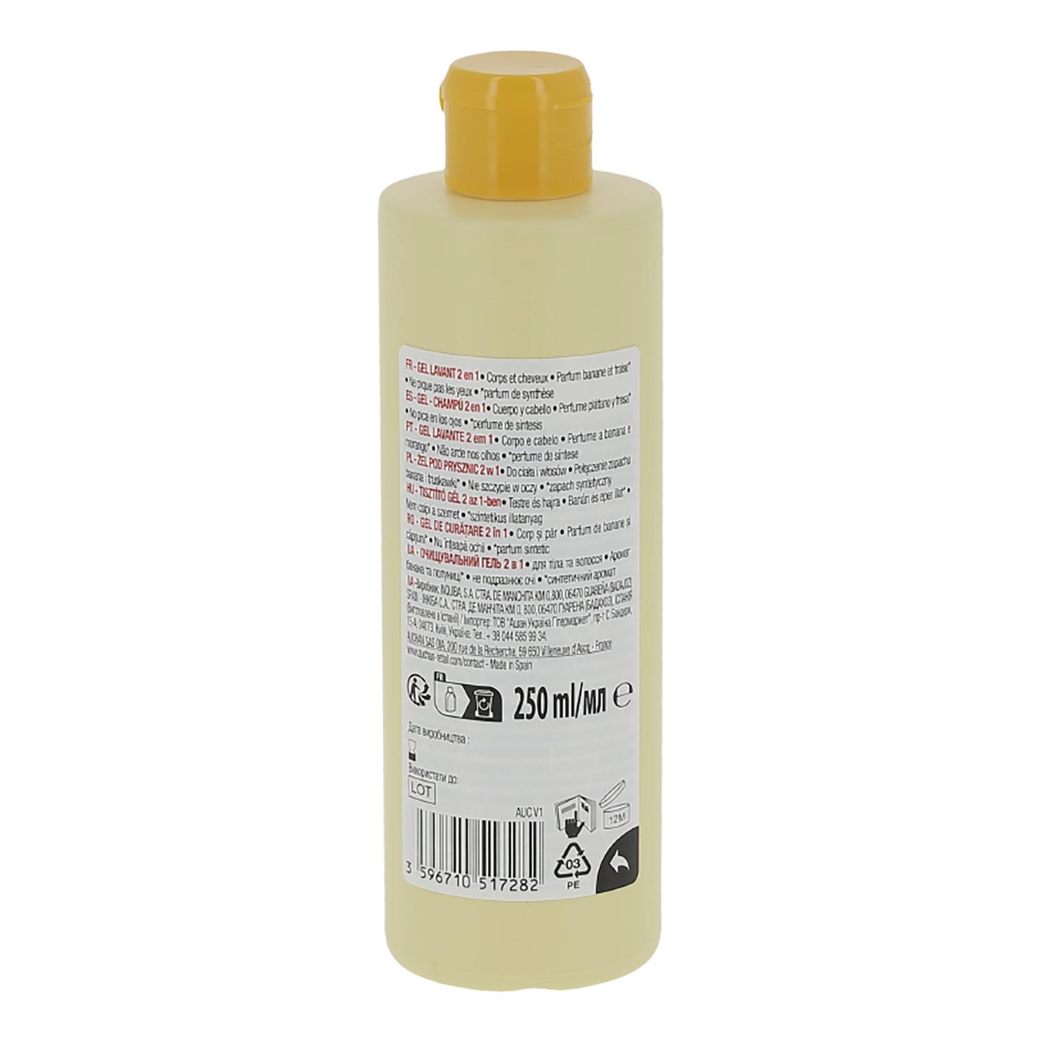 Voir la diapositive 2 : AUCHAN Gel lavant 2en1 corps & cheveux parfum banane fraise 250ml