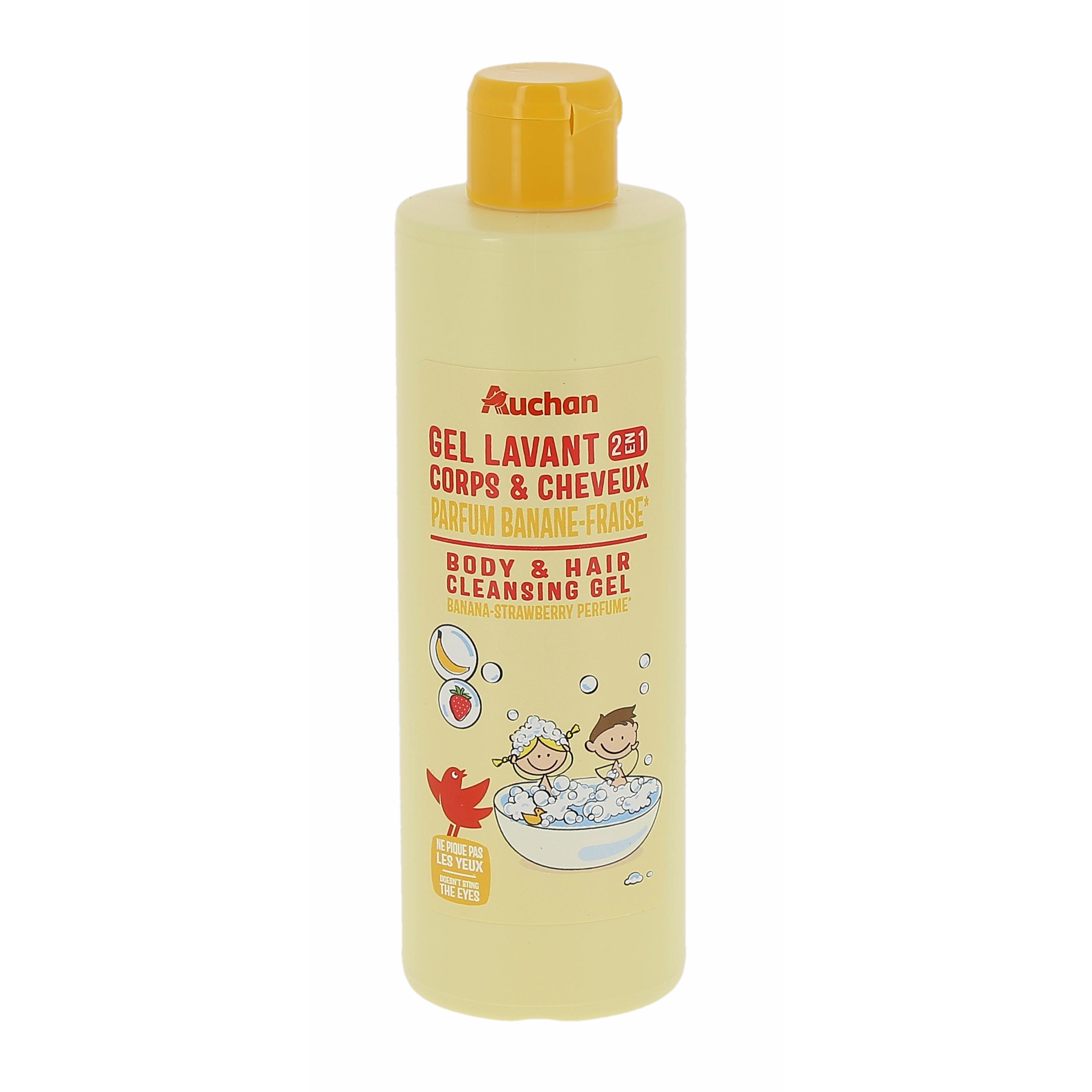 Voir la diapositive 3 : AUCHAN Gel lavant 2en1 corps & cheveux parfum banane fraise 250ml