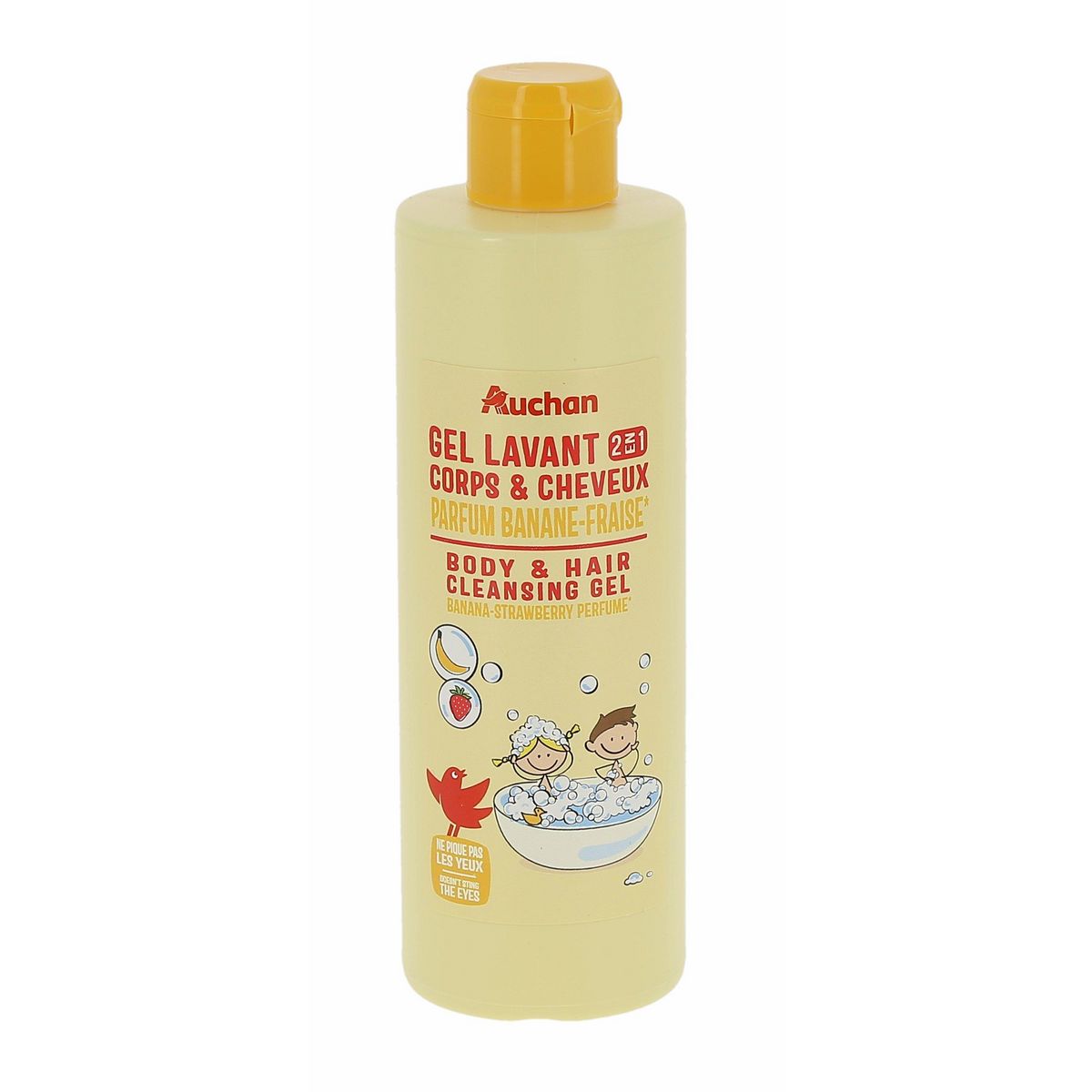 AUCHAN Gel lavant 2en1 corps & cheveux parfum banane fraise 250ml