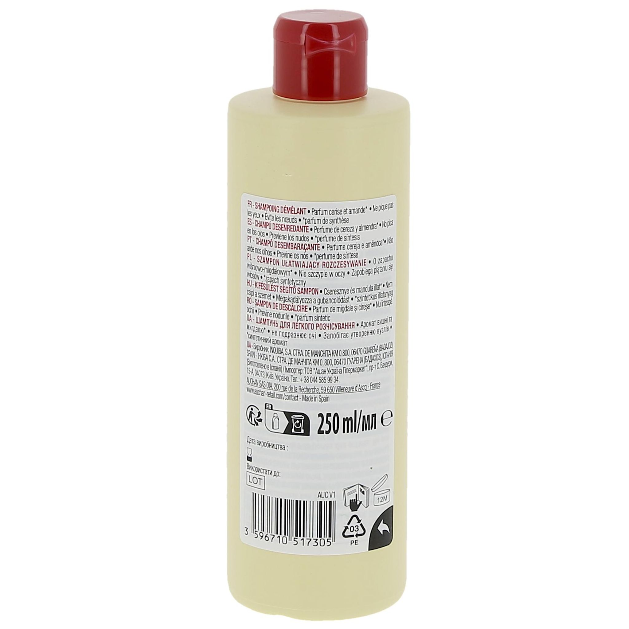 Voir la diapositive 3 : AUCHAN Shampooing kids démêlant 2en1 cerise et amande 250ml