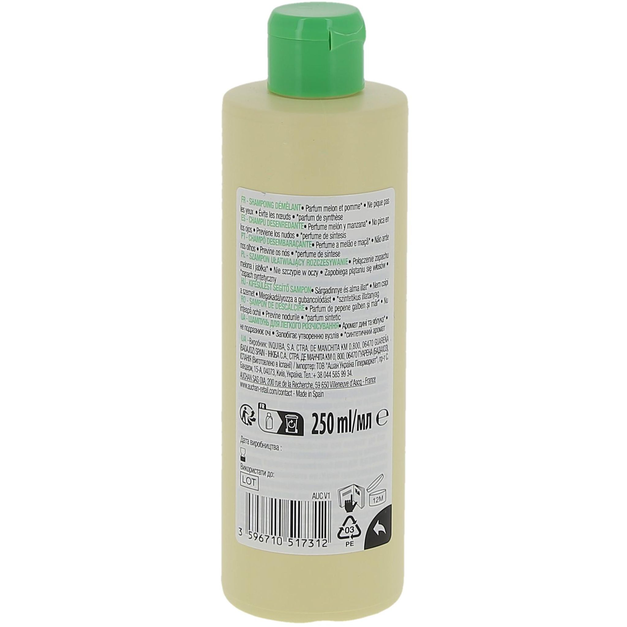 Voir la diapositive 2 : AUCHAN Shampoing démêlant melon pomme 250ml