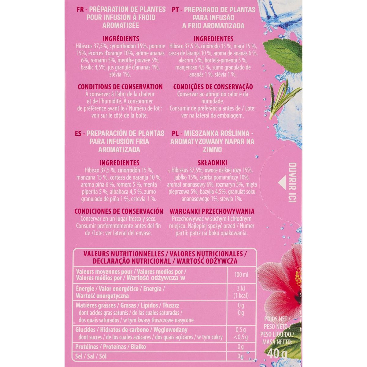 AUCHAN Infusion à froid détox 20 sachets 40g