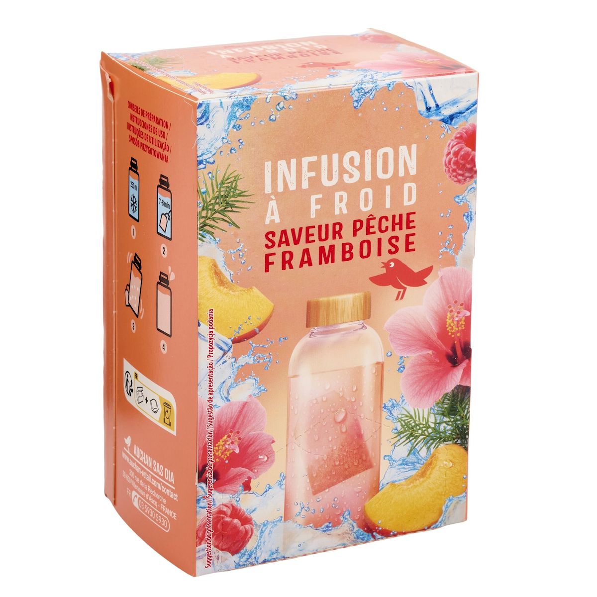 AUCHAN Infusion à froid saveur pêche framboise 20 sachets 40g