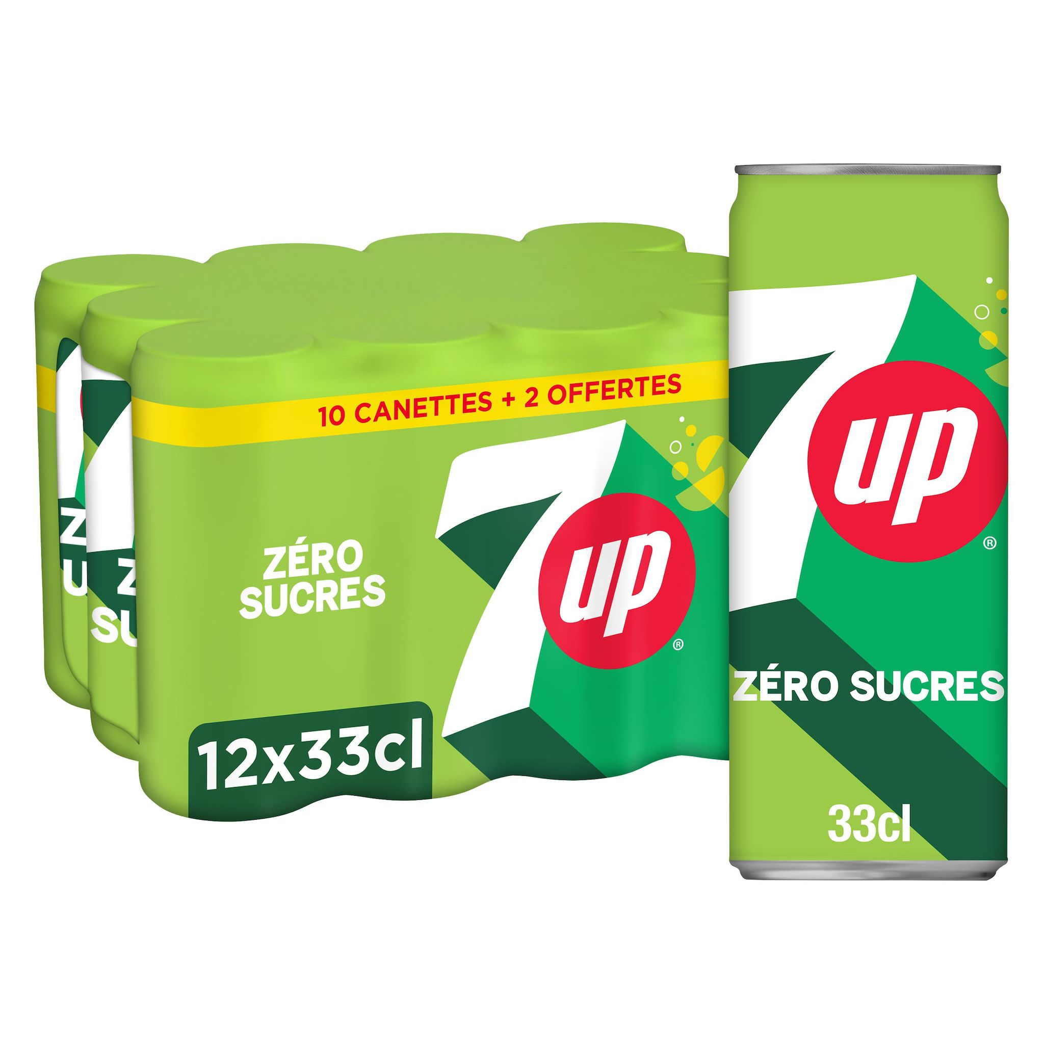 7UP Boisson gazeuse aux extraits de citron et citron vert sans sucres boîtes 10+2 offertes 12x33cl