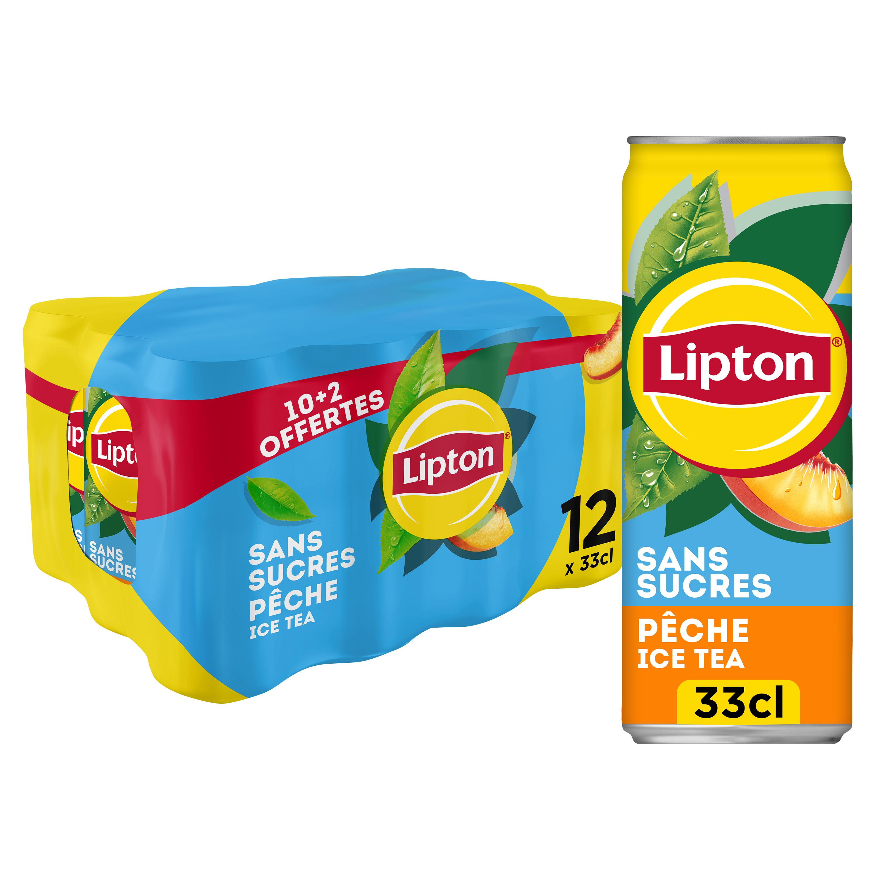 LIPTON Thé glacé sans sucres saveur pêche boîtes 10+2 offerts 12x33cl