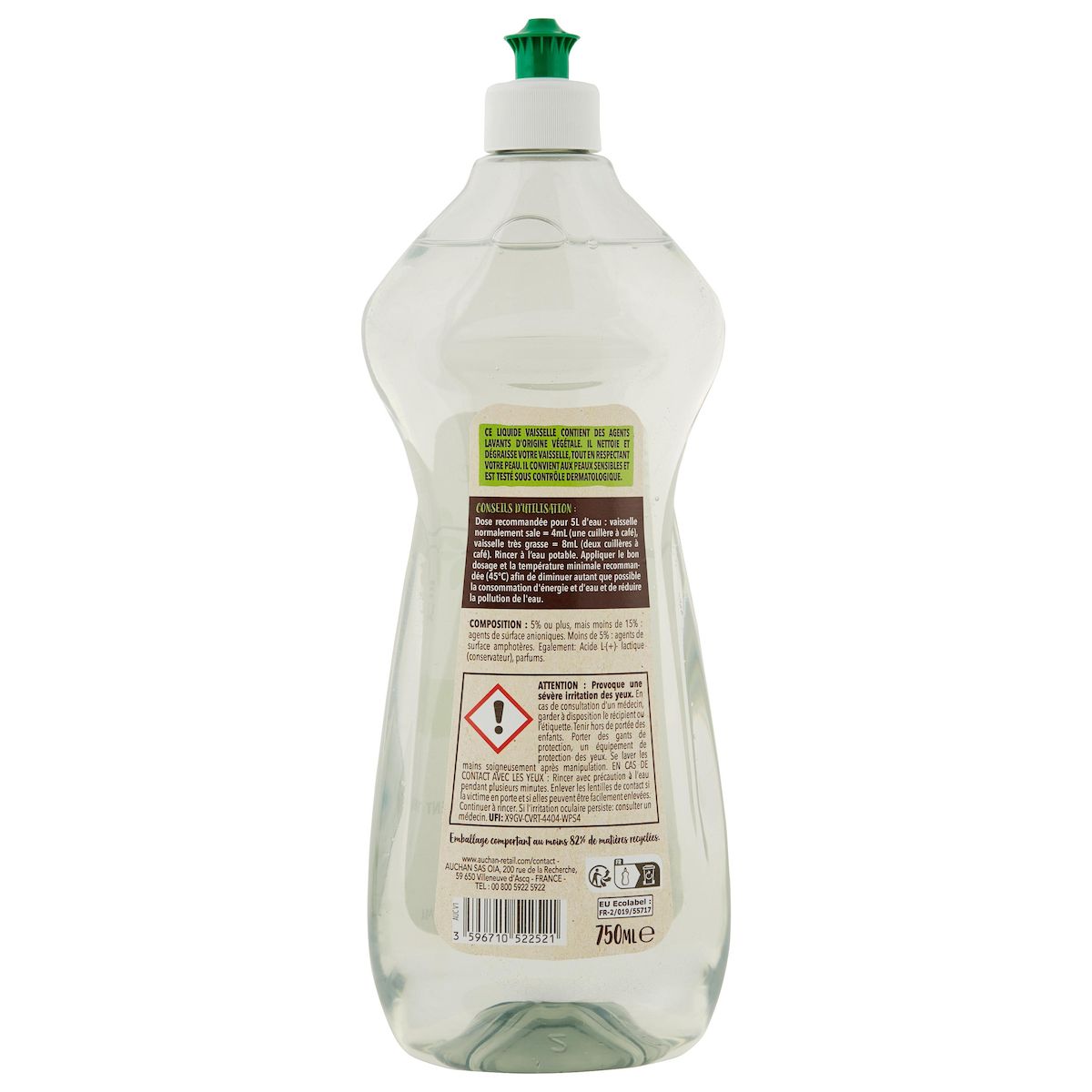 AUCHAN BETTER LIFE Liquide vaisselle amande 750ml