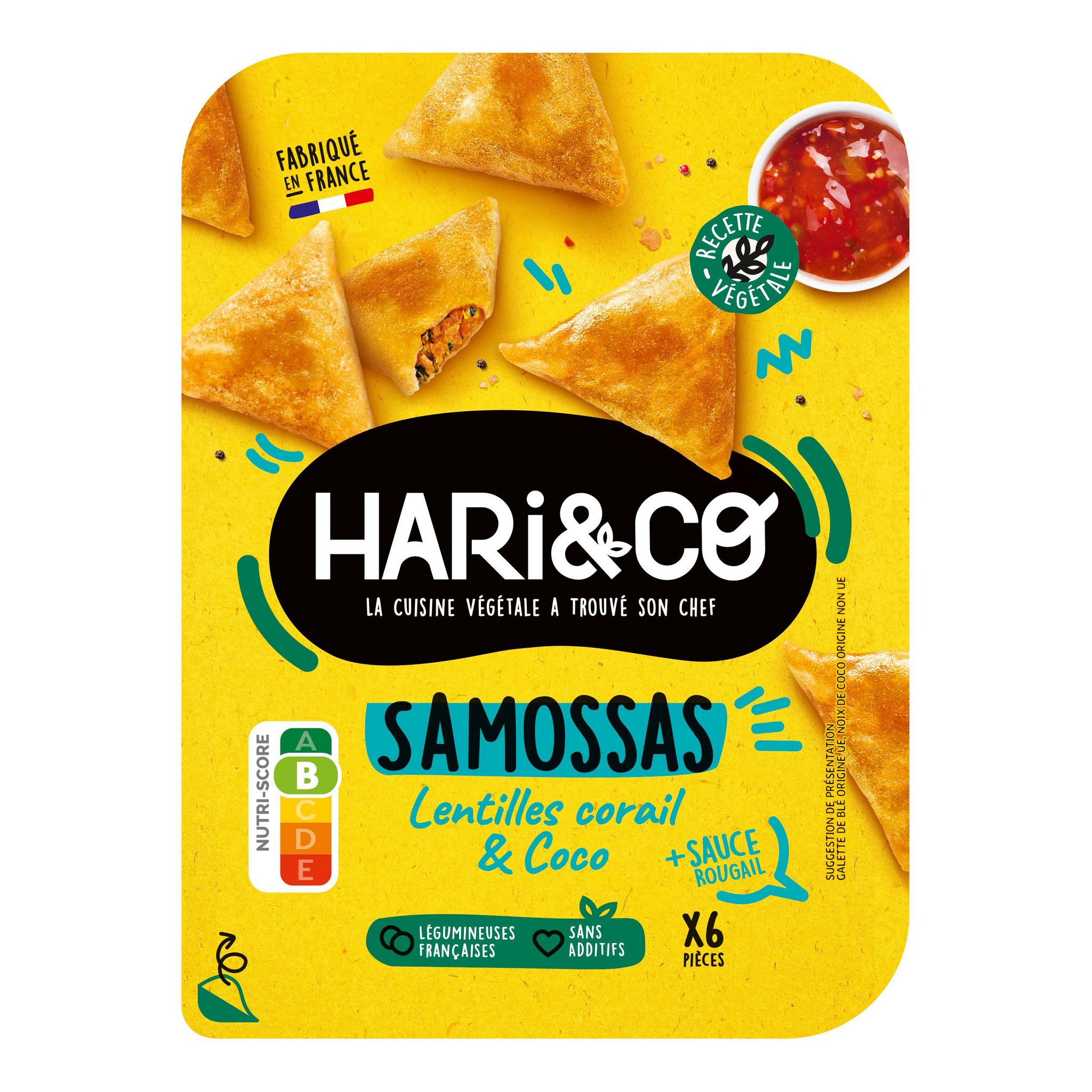 HARI&CO Samossas lentilles corail et coco + sauce rougail 6 pièces 150g