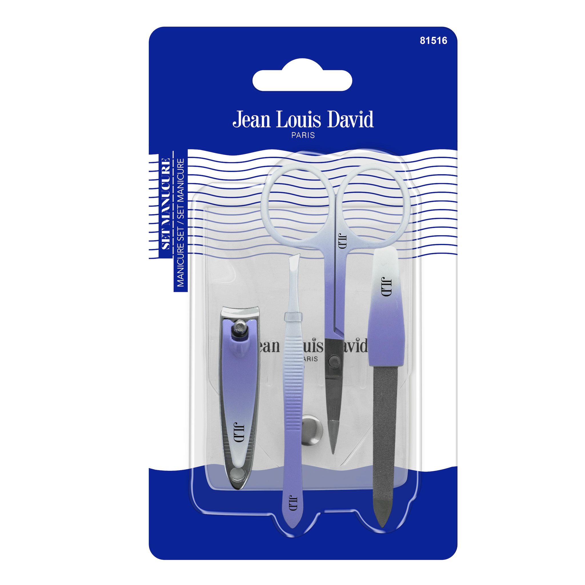 JEAN LOUIS DAVID Set manucure ciseaux, coupe-ongles, pince à épiler, lime à ongles 1 pochette+4 pièces