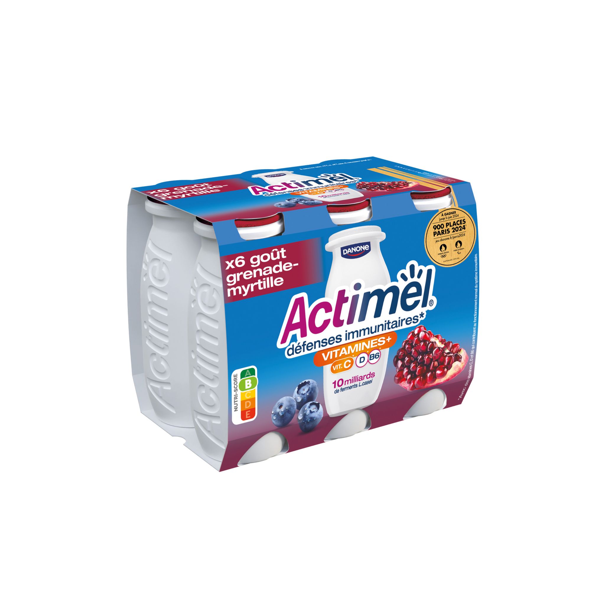 ACTIMEL Yaourt à boire saveur grenade myrtille 6x100ml