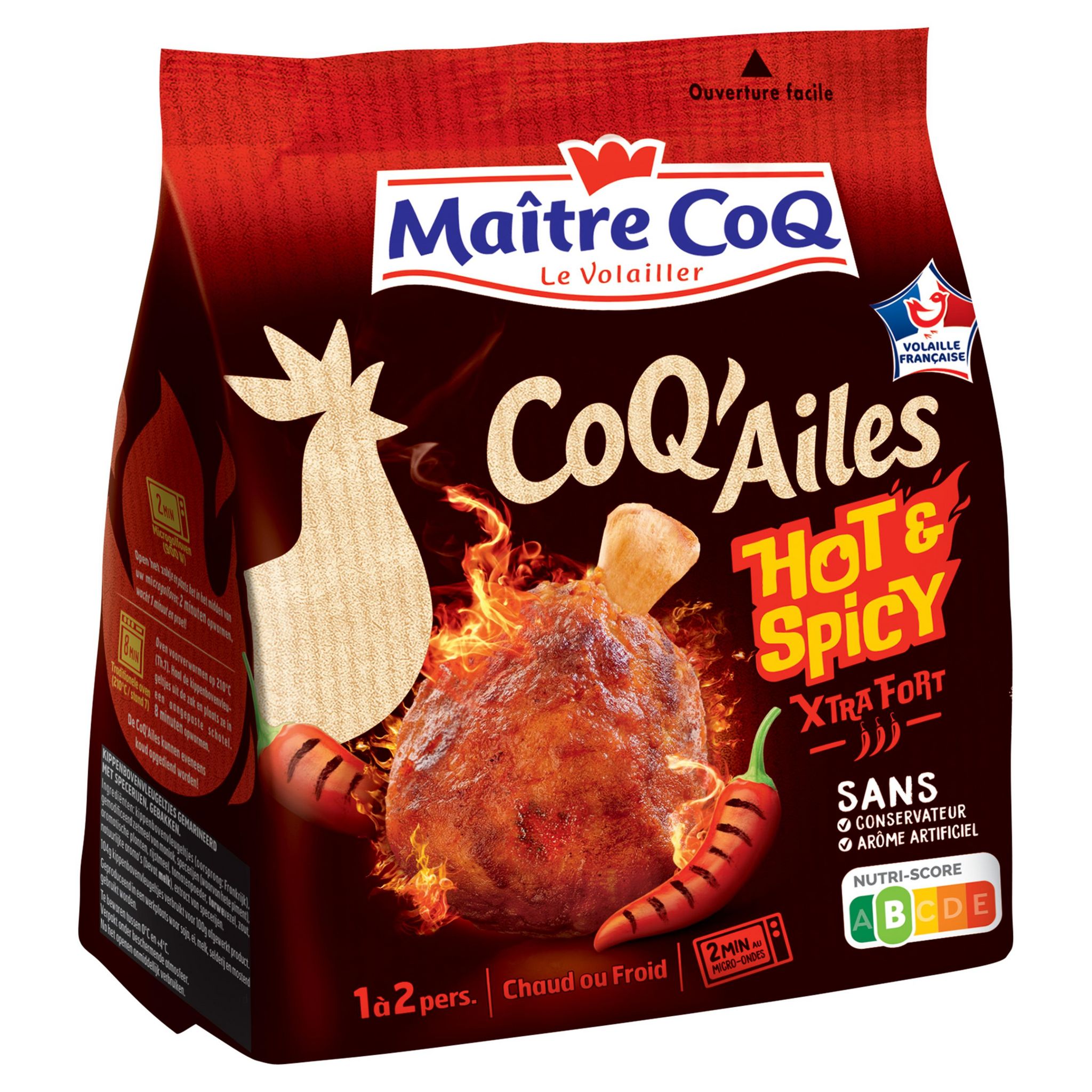 Voir la diapositive 2 : MAITRE COQ Coq'ailes hot & spicy xtra fort 1/2 parts 250g