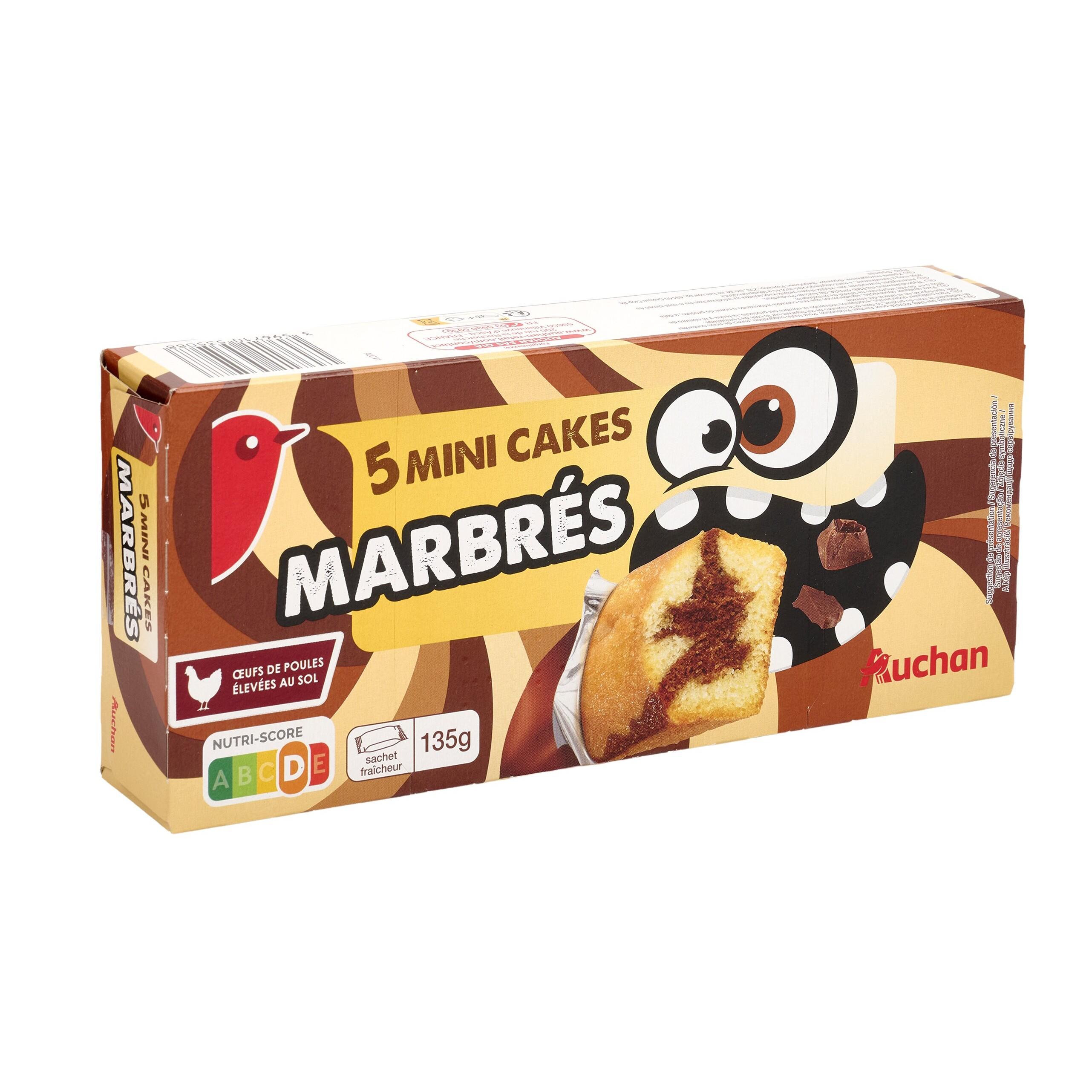 Voir la diapositive 2 : AUCHAN Mini cakes marbrés au chocolat sachets individuels 5 cakes 135g