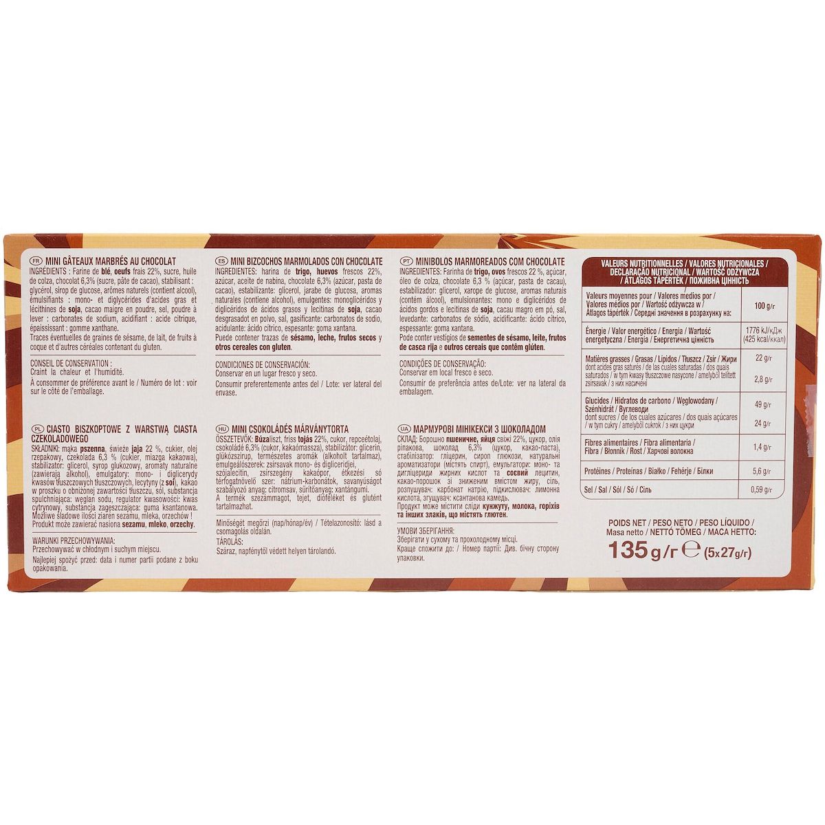 AUCHAN Mini cakes marbrés au chocolat sachets individuels 5 cakes 135g