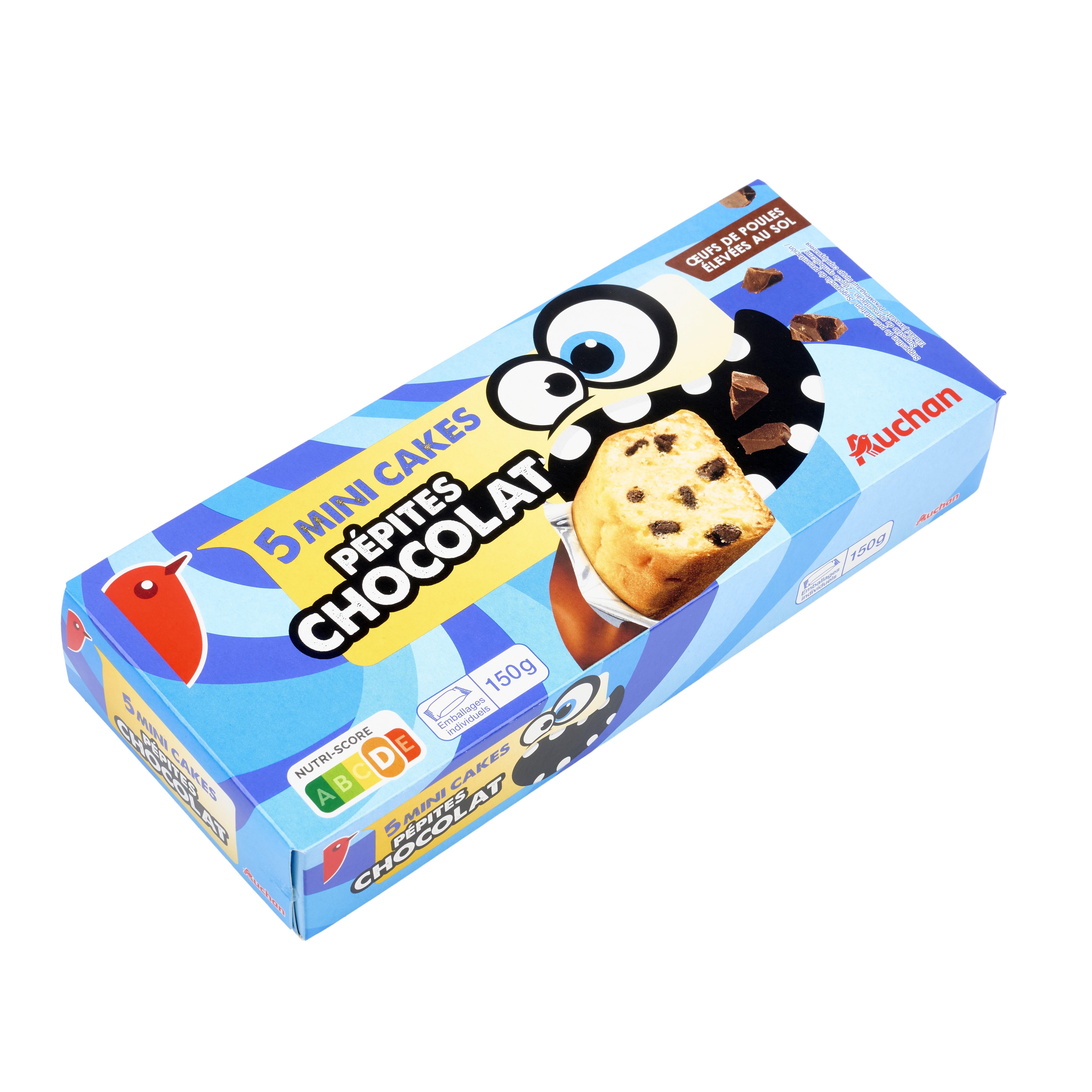 Voir la diapositive 2 : AUCHAN Mini cakes aux pépites de chocolat sachets individuels 5 cakes 150g