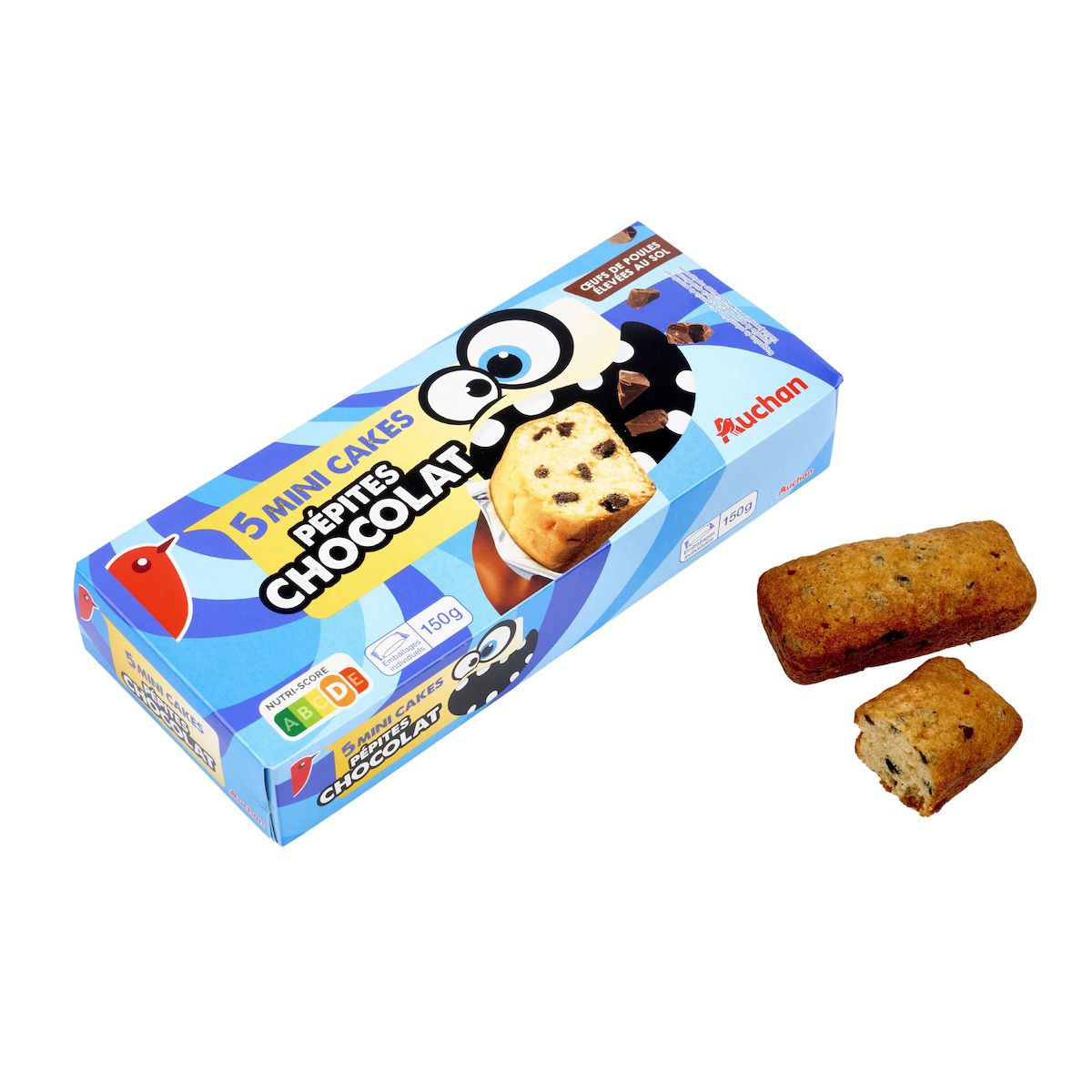AUCHAN Mini cakes aux pépites de chocolat sachets individuels 5 cakes 150g