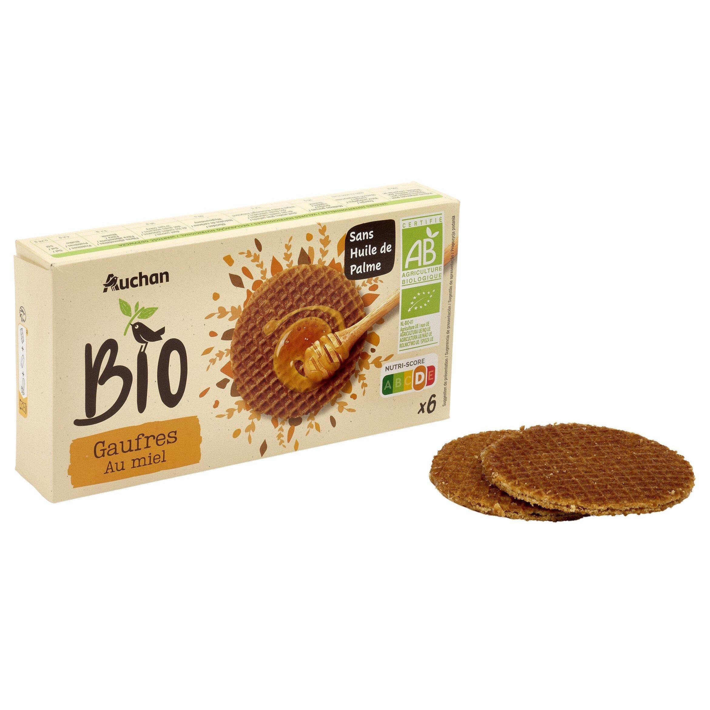 Voir la diapositive 4 : AUCHAN BIO Gaufres au miel sans huile de palme 6 gaufres 175g