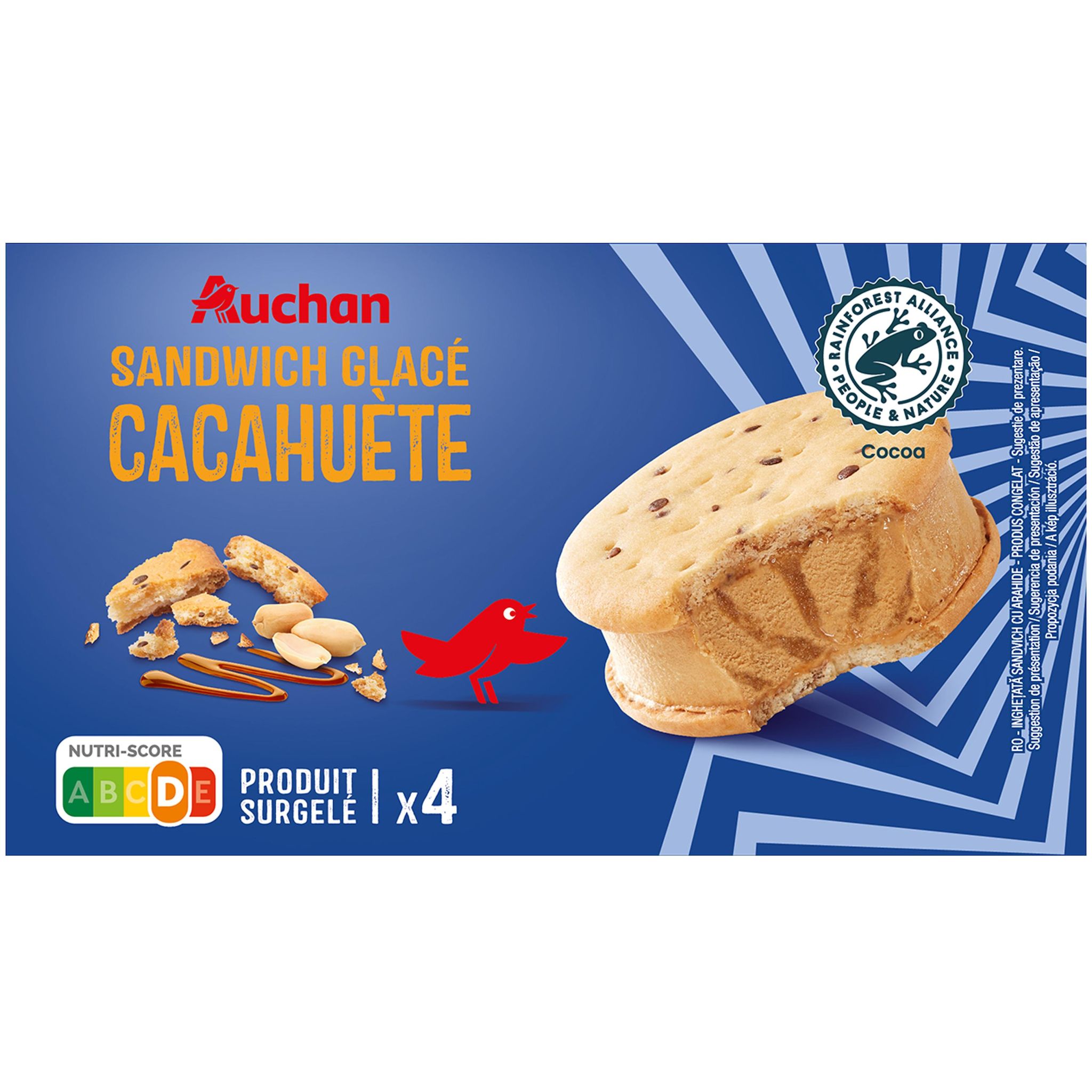 Voir la diapositive 2 : AUCHAN Sandwich glacé à la cacahuète 4 pièces 262g