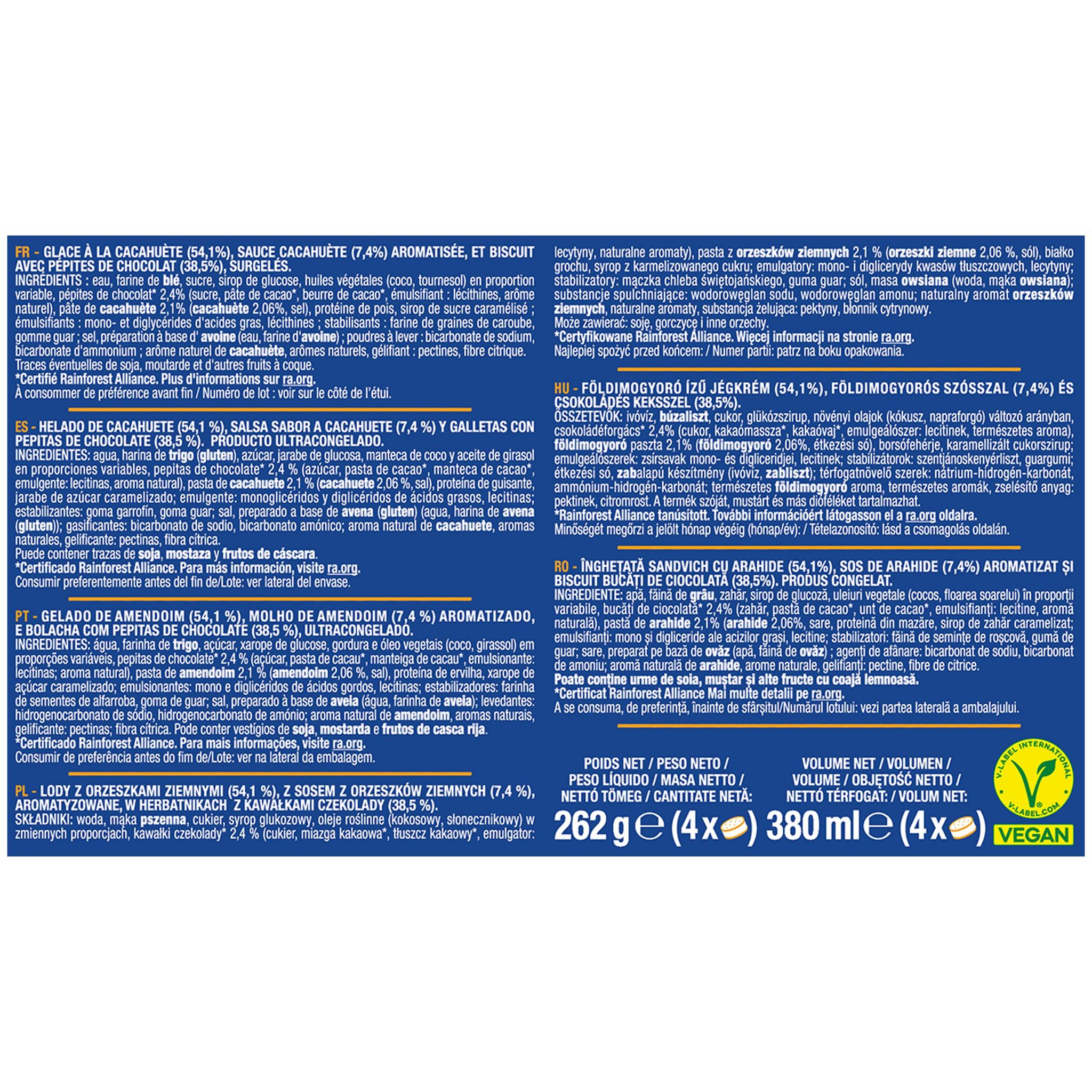 Voir la diapositive 5 : AUCHAN Sandwich glacé à la cacahuète 4 pièces 262g