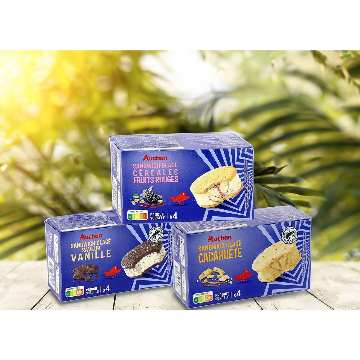 AUCHAN Sandwich glacé aux céréales et fruits rouges 4 pièces 264g