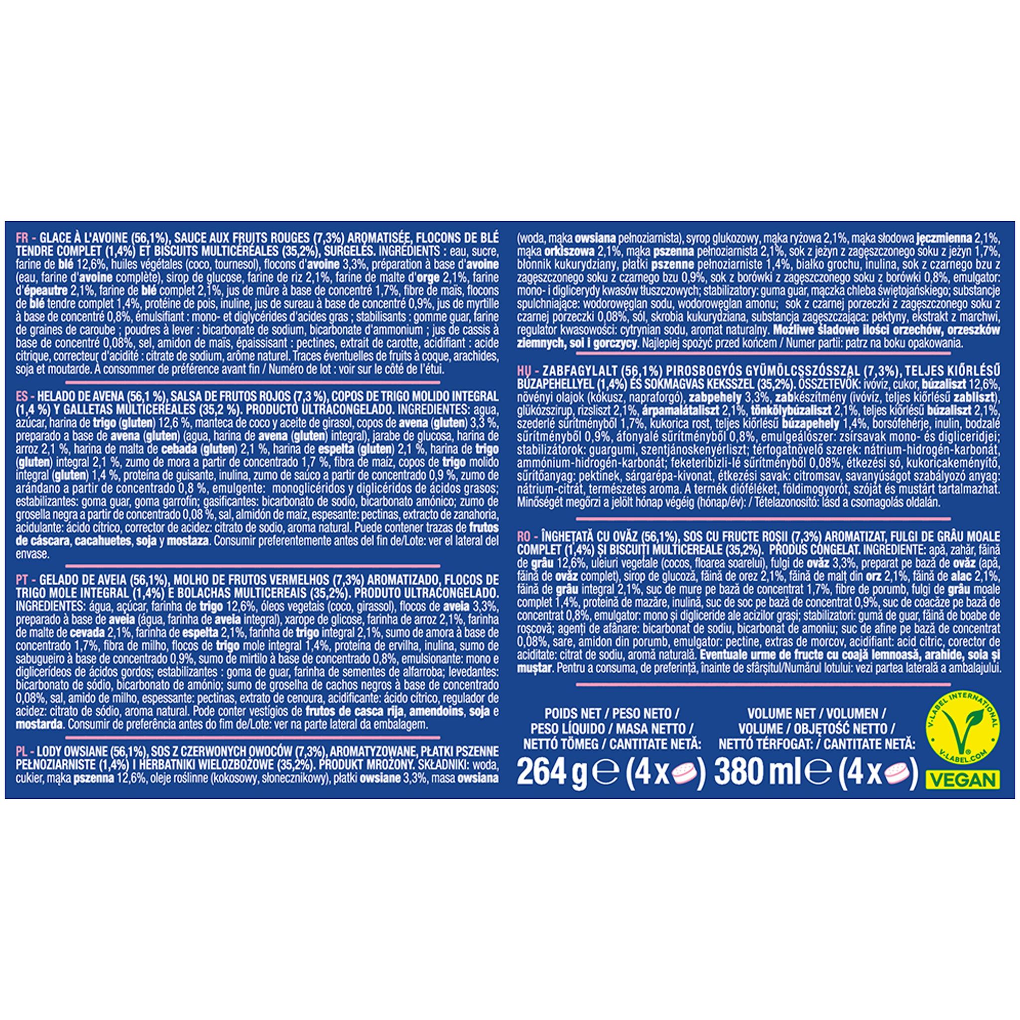 Voir la diapositive 6 : AUCHAN Sandwich glacé aux céréales et fruits rouges 4 pièces 264g