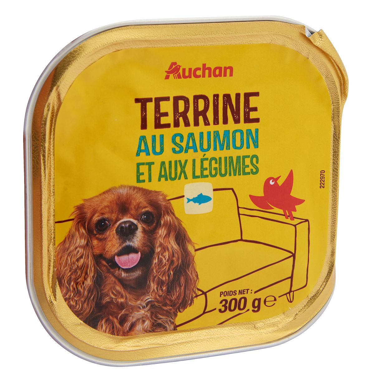 AUCHAN Barquette terrine au saumon et aux légumes pour chien 300g