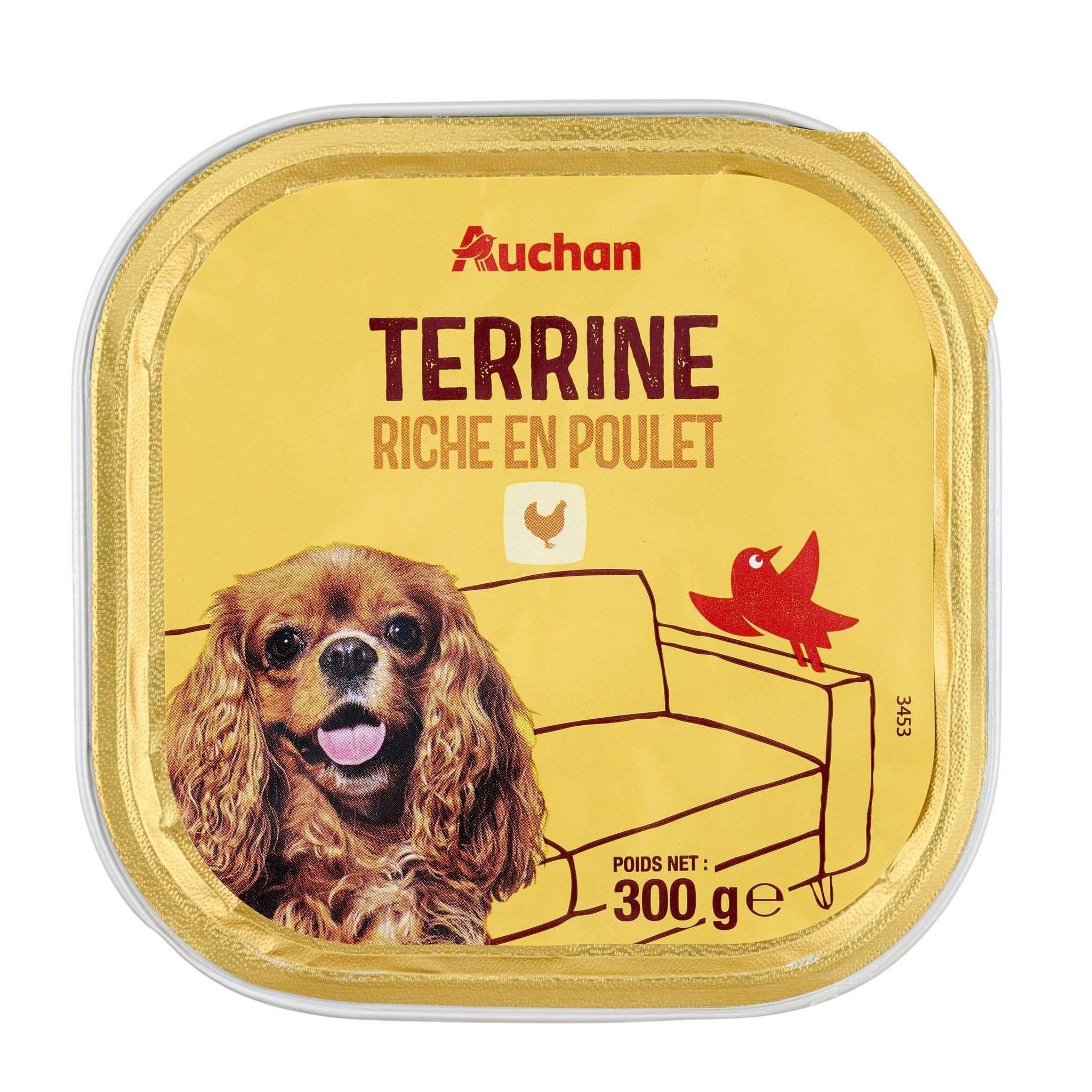 Voir la diapositive 3 : AUCHAN Barquette terrine au poulet pour chien 300g