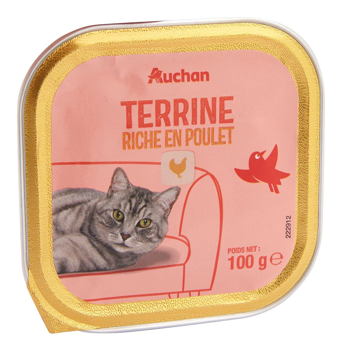 AUCHAN Barquette terrine riche en poulet pour chat 100g