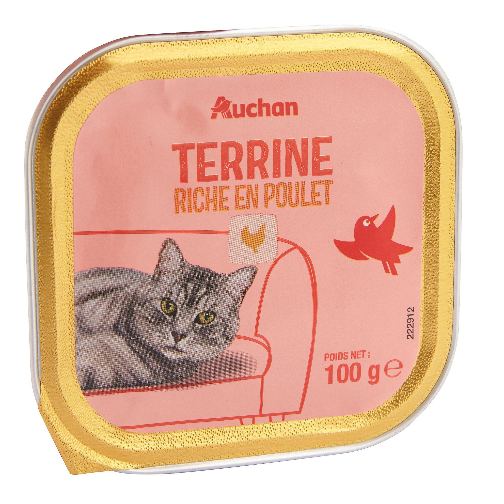 Voir la diapositive 2 : AUCHAN Barquette terrine riche en poulet pour chat 100g