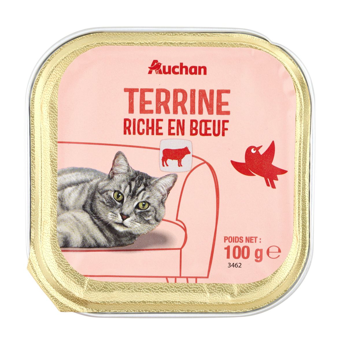 AUCHAN Barquette terrine riche en boeuf pour chat 100g