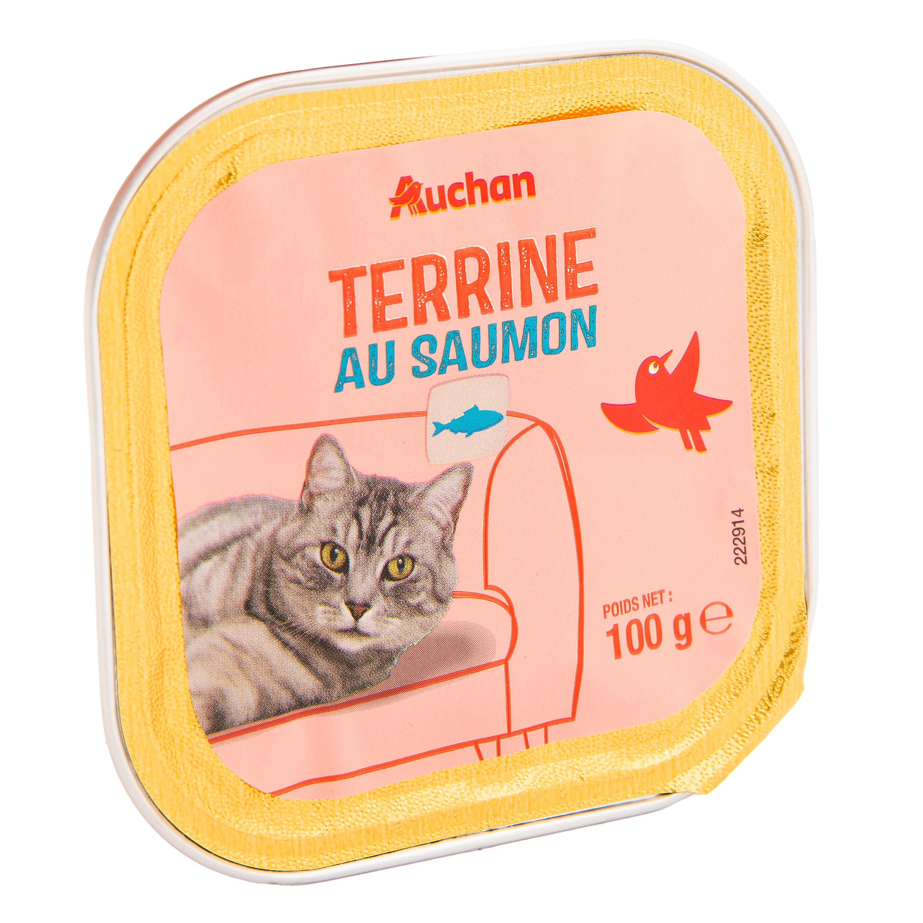 Voir la diapositive 3 : AUCHAN Barquette terrine riche en saumon pour chat 100g