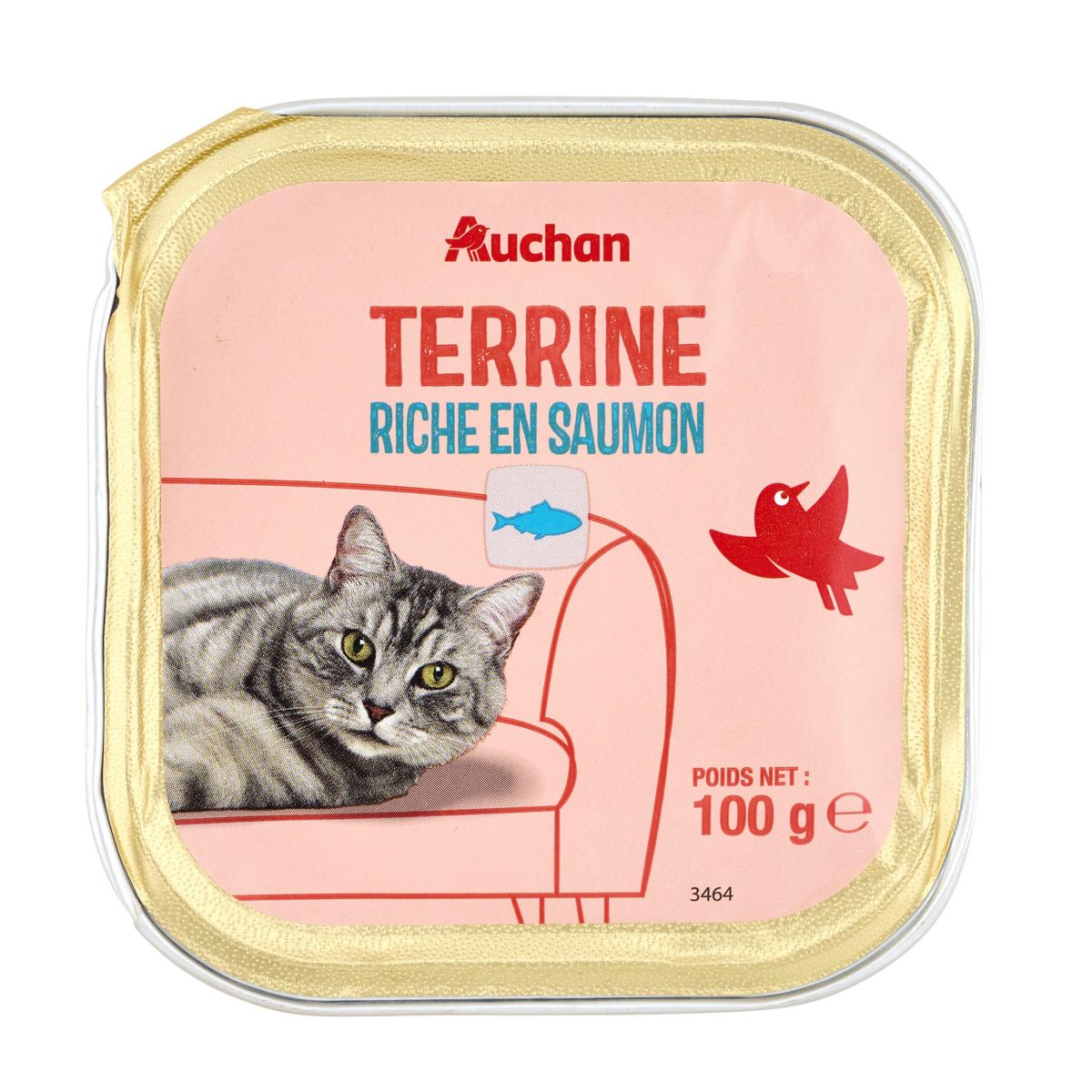 AUCHAN Barquette terrine riche en saumon pour chat 100g