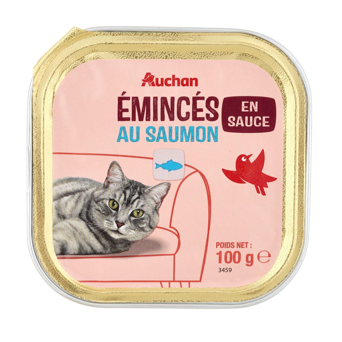 AUCHAN Barquette émincés au saumon en sauce pour chat 100g