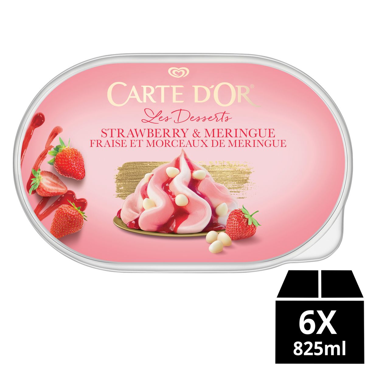 CARTE D'OR Crème glacée vanille fraise et morceaux de meringue 463g