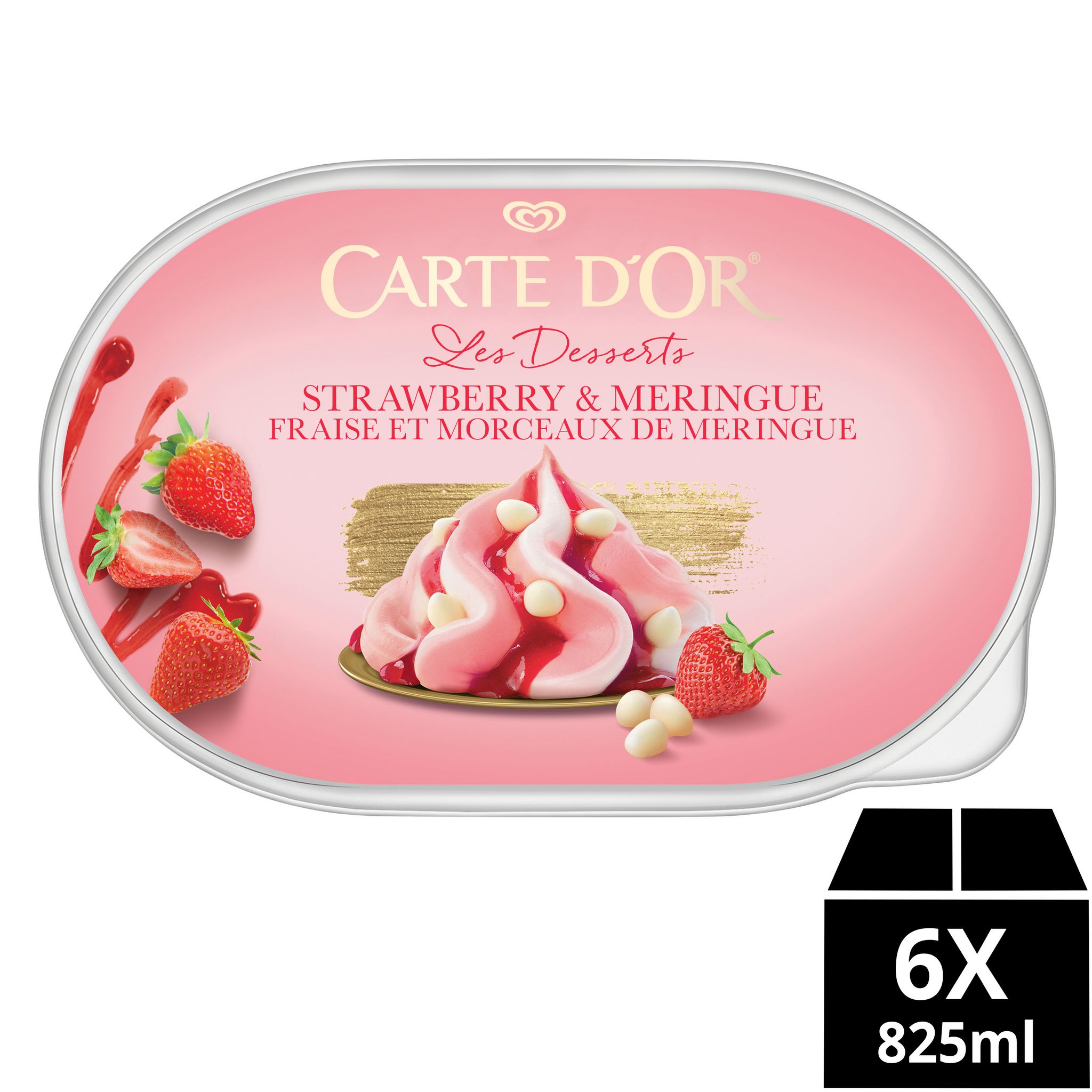 Voir la diapositive 2 : CARTE D'OR Crème glacée vanille fraise et morceaux de meringue 463g