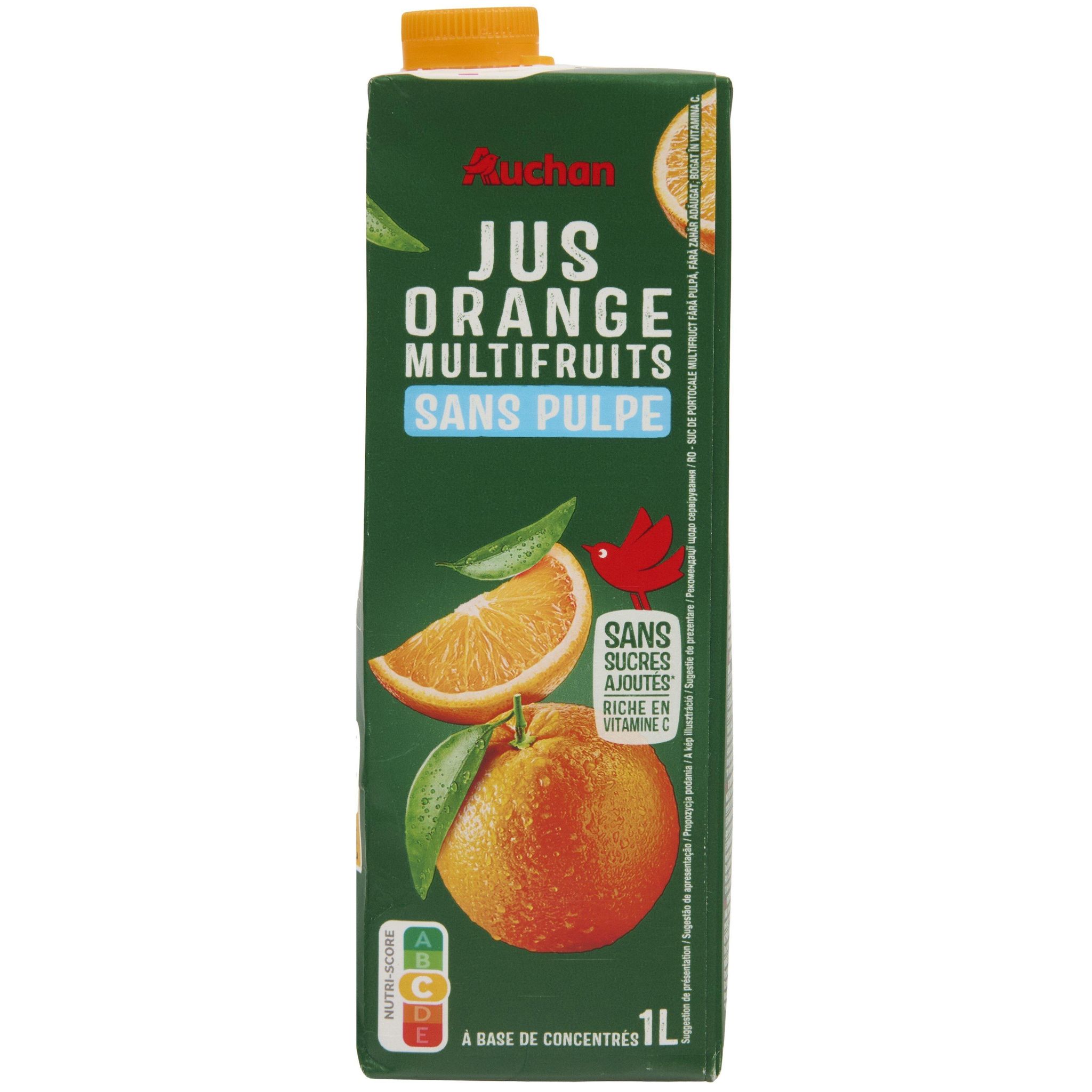 Voir la diapositive 3 : AUCHAN Jus d'orange multifruits à base de concentrés sans sucres ajoutés sans pulpe 1l