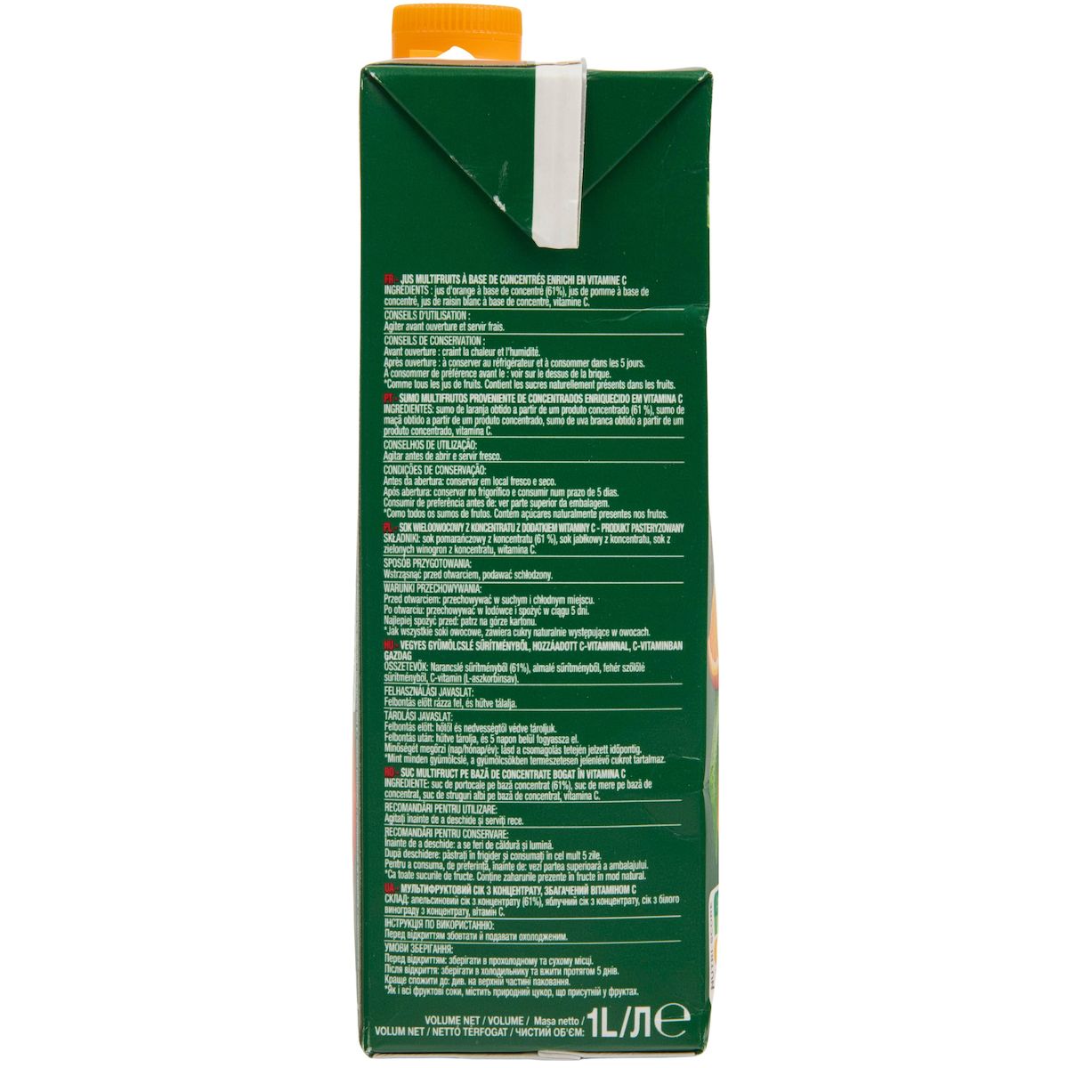 AUCHAN Jus d'orange multifruits à base de concentrés sans sucres ajoutés sans pulpe 1l