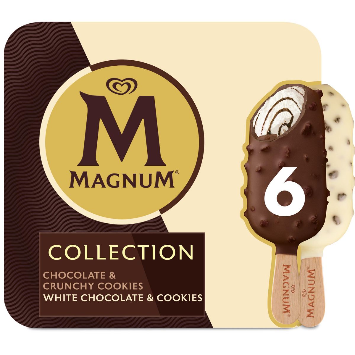 MAGNUM Mini bâtonnets glacés chocolat cookies et chocolat blanc cookies 6 pièces 270g