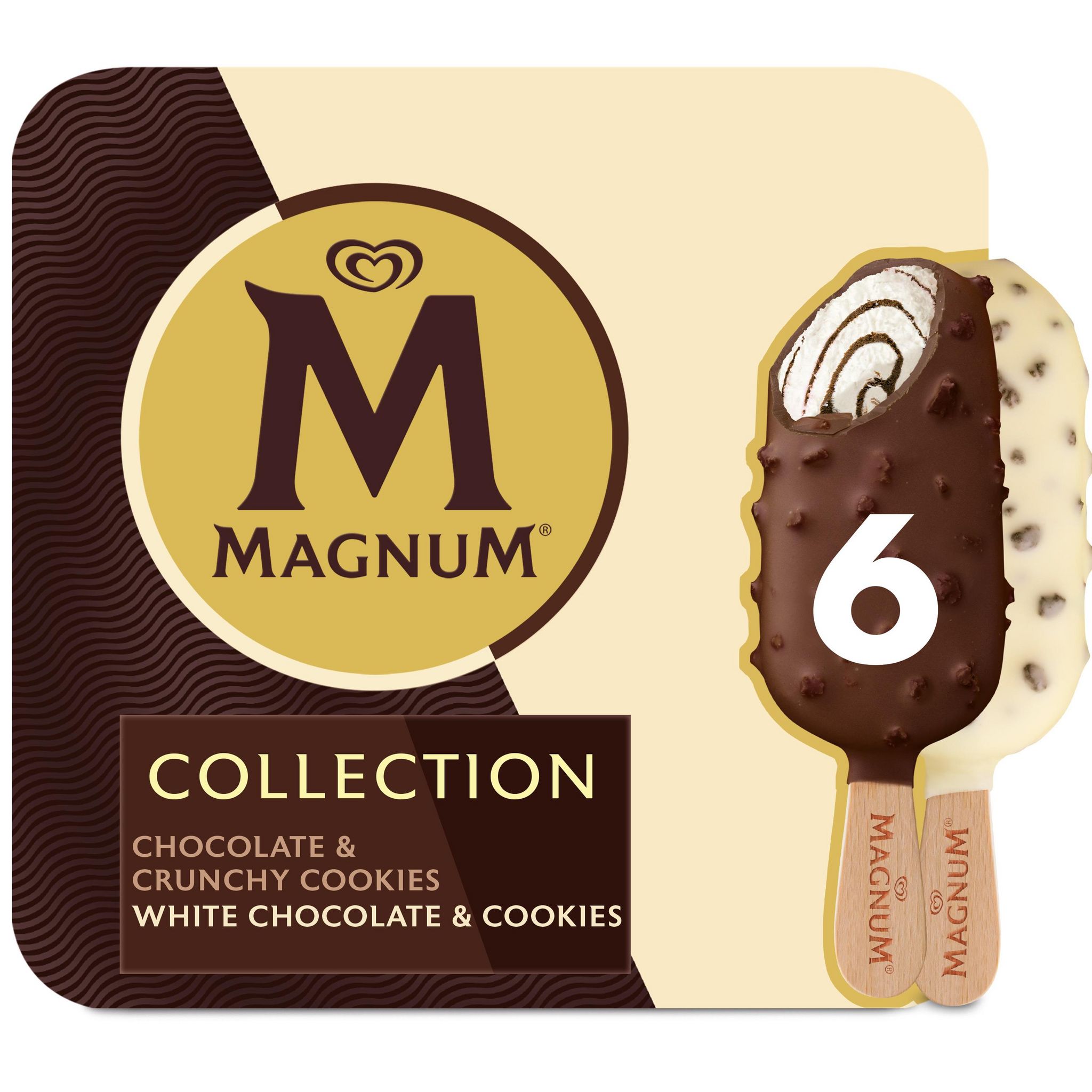 Voir la diapositive 2 : MAGNUM Mini bâtonnets glacés chocolat cookies et chocolat blanc cookies 6 pièces 270g
