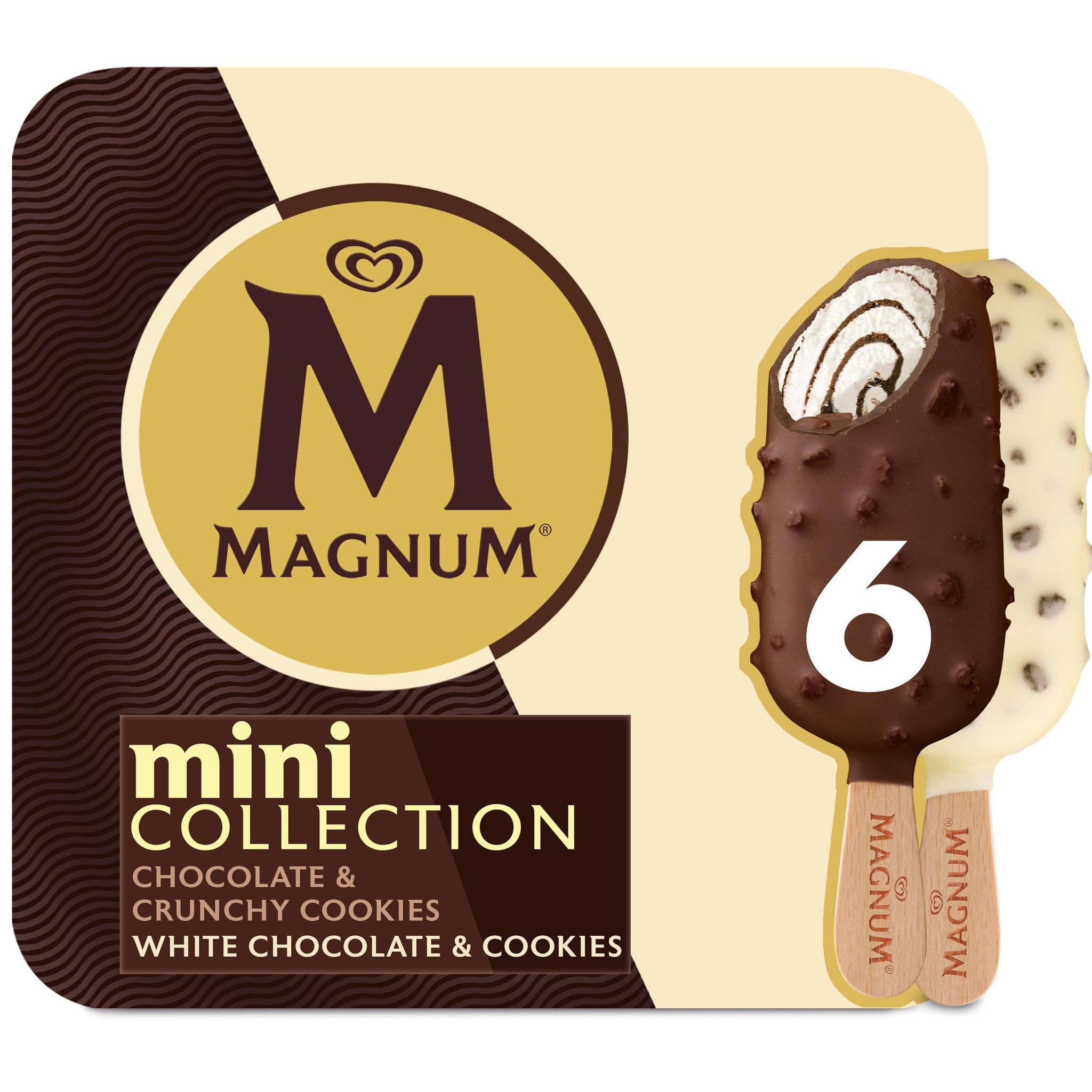 Voir la diapositive 3 : MAGNUM Mini bâtonnets glacés chocolat cookies et chocolat blanc cookies 6 pièces 270g