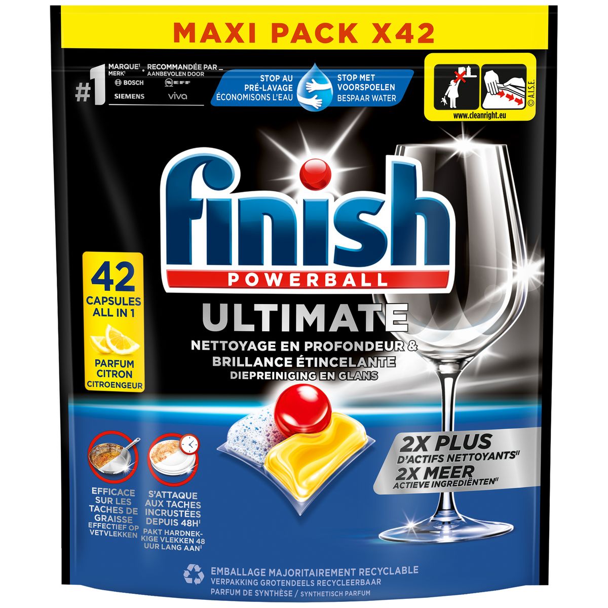 FINISH Ultimate Capsules lave-vaisselle all in 1 citron 42 capsules