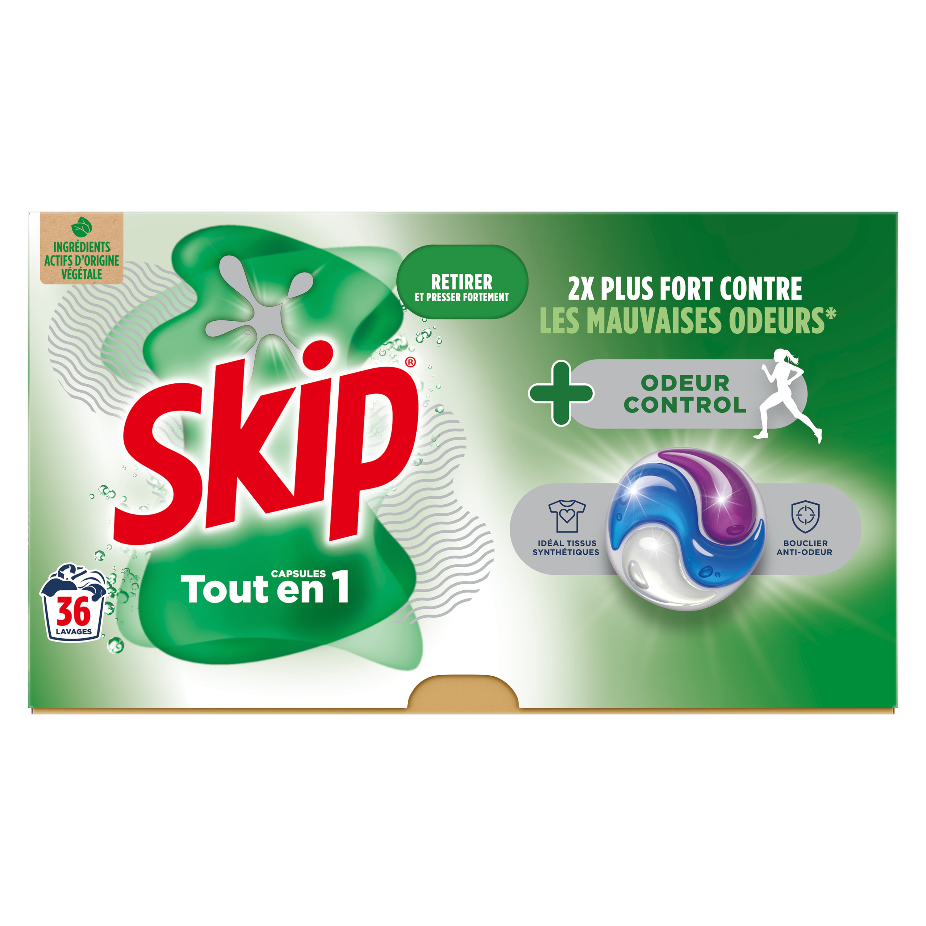Voir la diapositive 2 : SKIP Lessive capsules Tout en 1 Odeur control 36 capsules