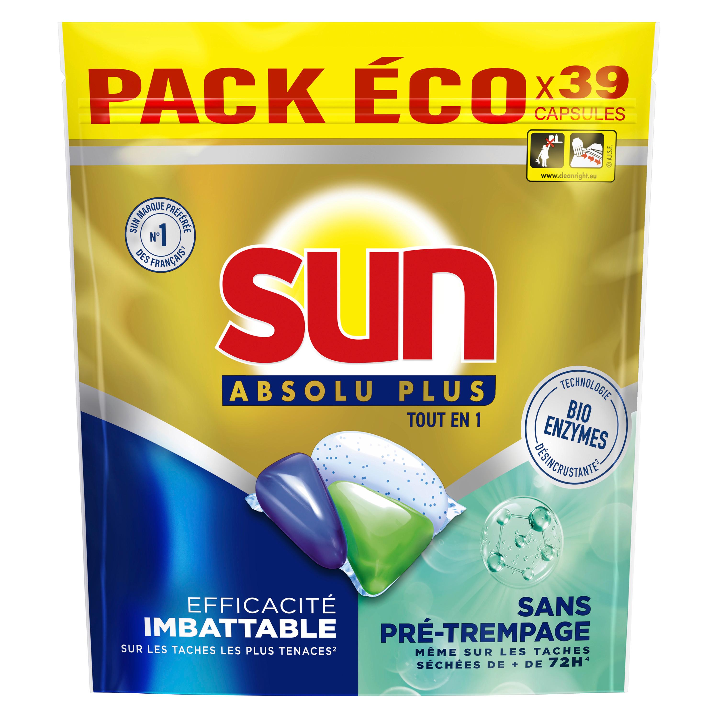 SUN Capsules lave vaisselle tout en 1 39 lavages 585g