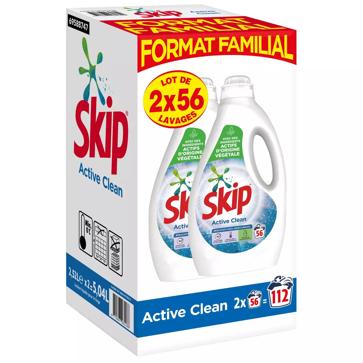 SKIP Lessive liquide active clean 56 lavages 2x2,52l