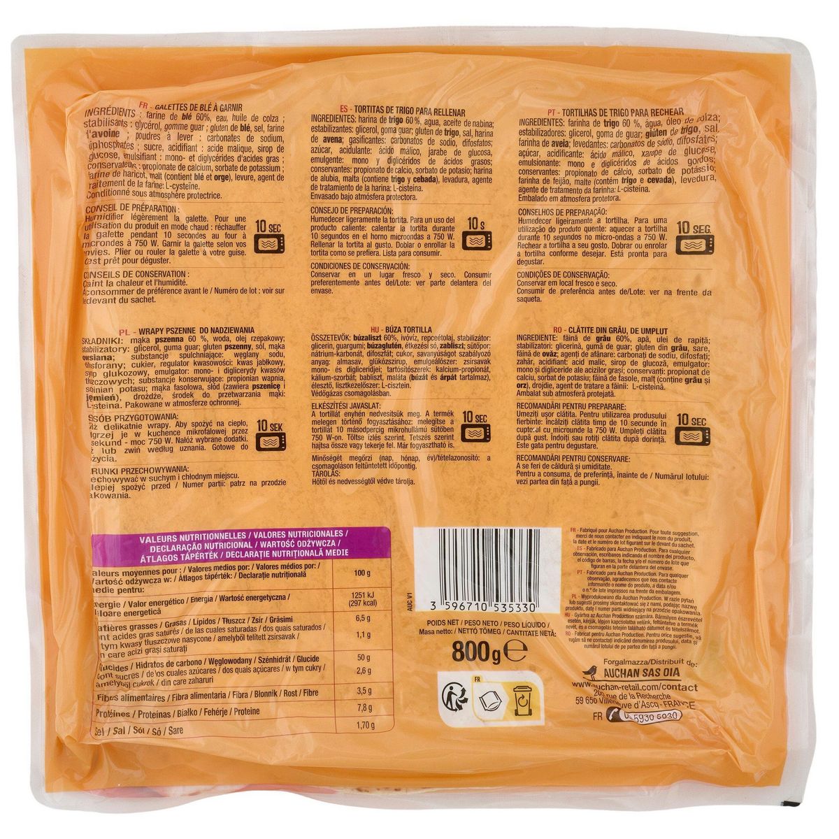 AUCHAN Durum maxi wraps cuisine d'orient 8 wraps 800g