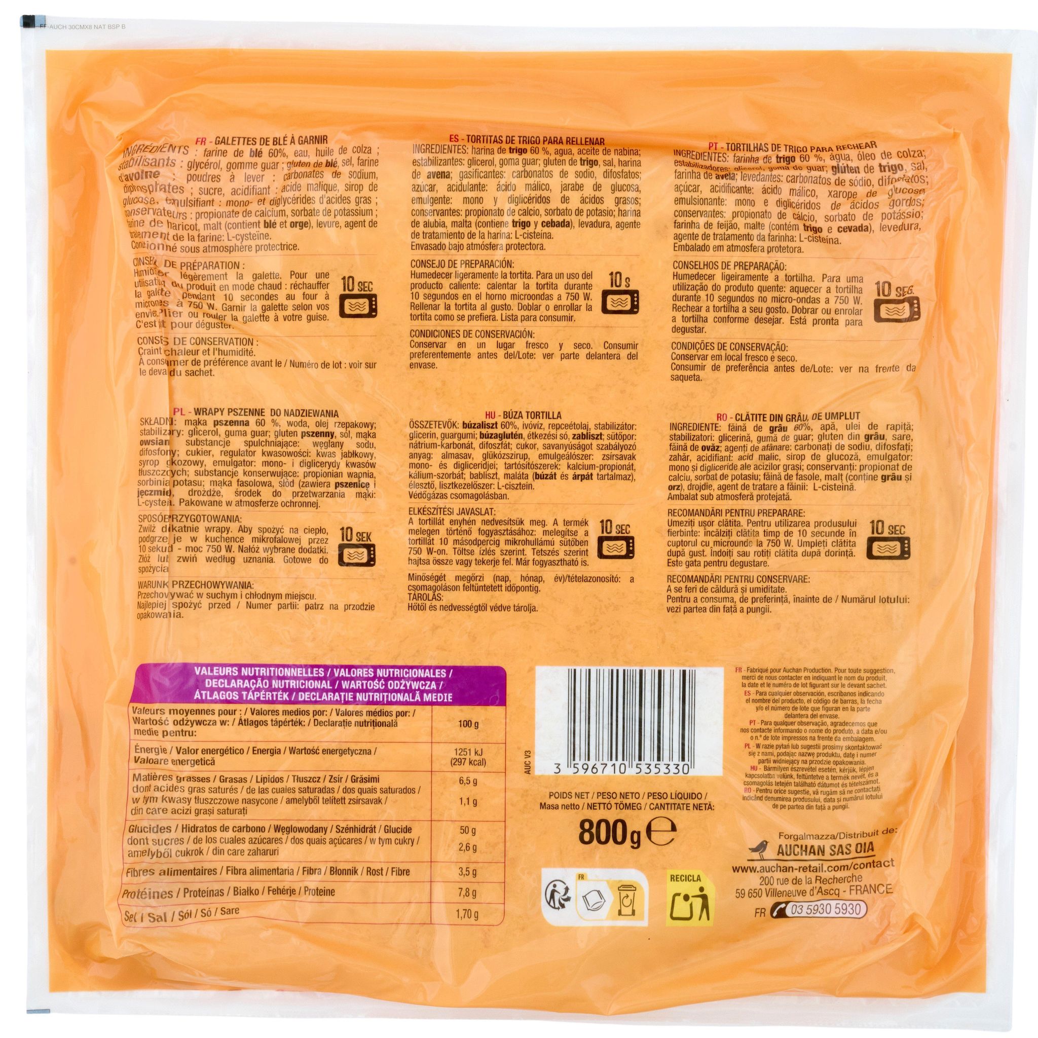 Voir la diapositive 2 : AUCHAN Durum maxi wraps cuisine d'orient 8 wraps 800g