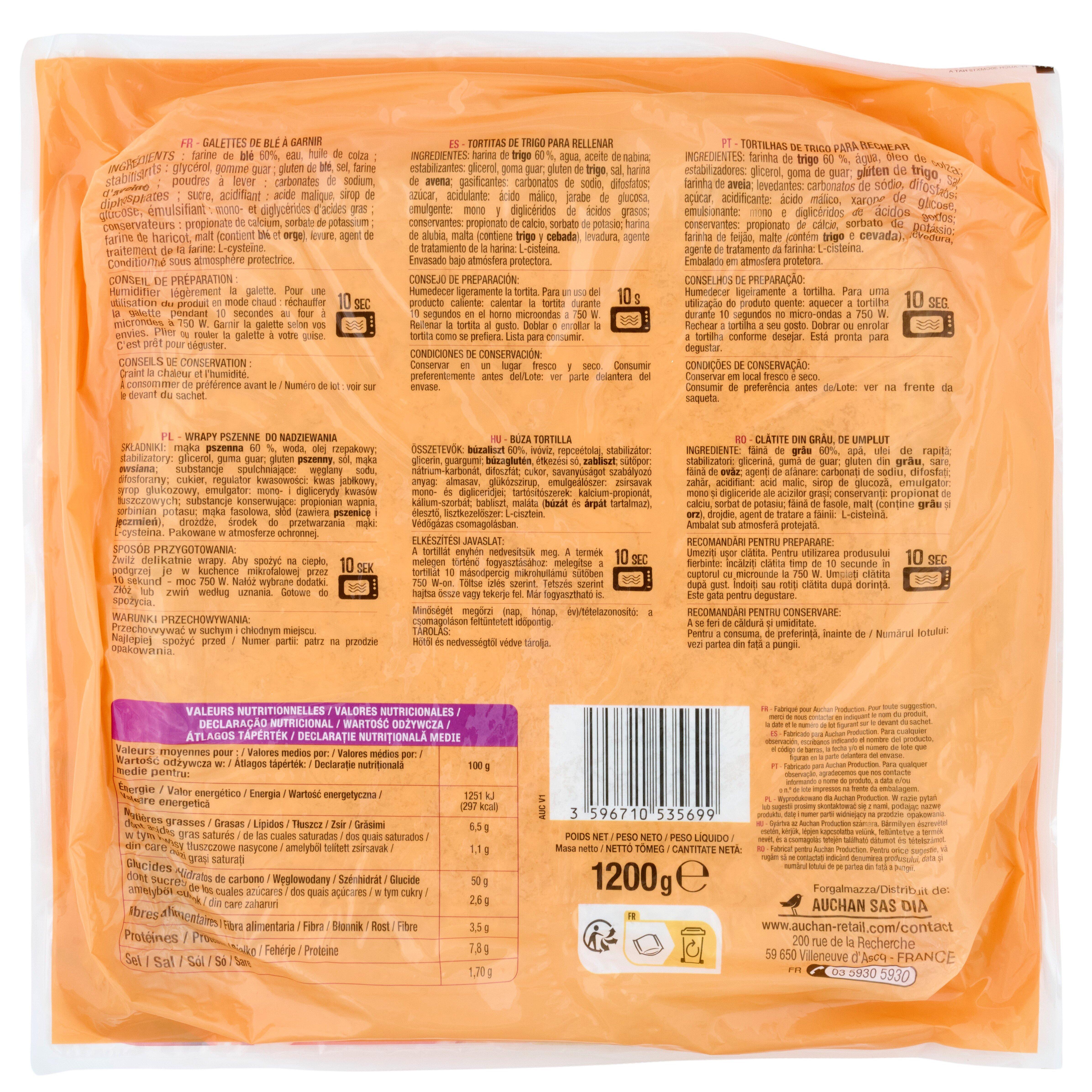 Voir la diapositive 2 : AUCHAN Galettes Durum 12 galettes 1.2kg