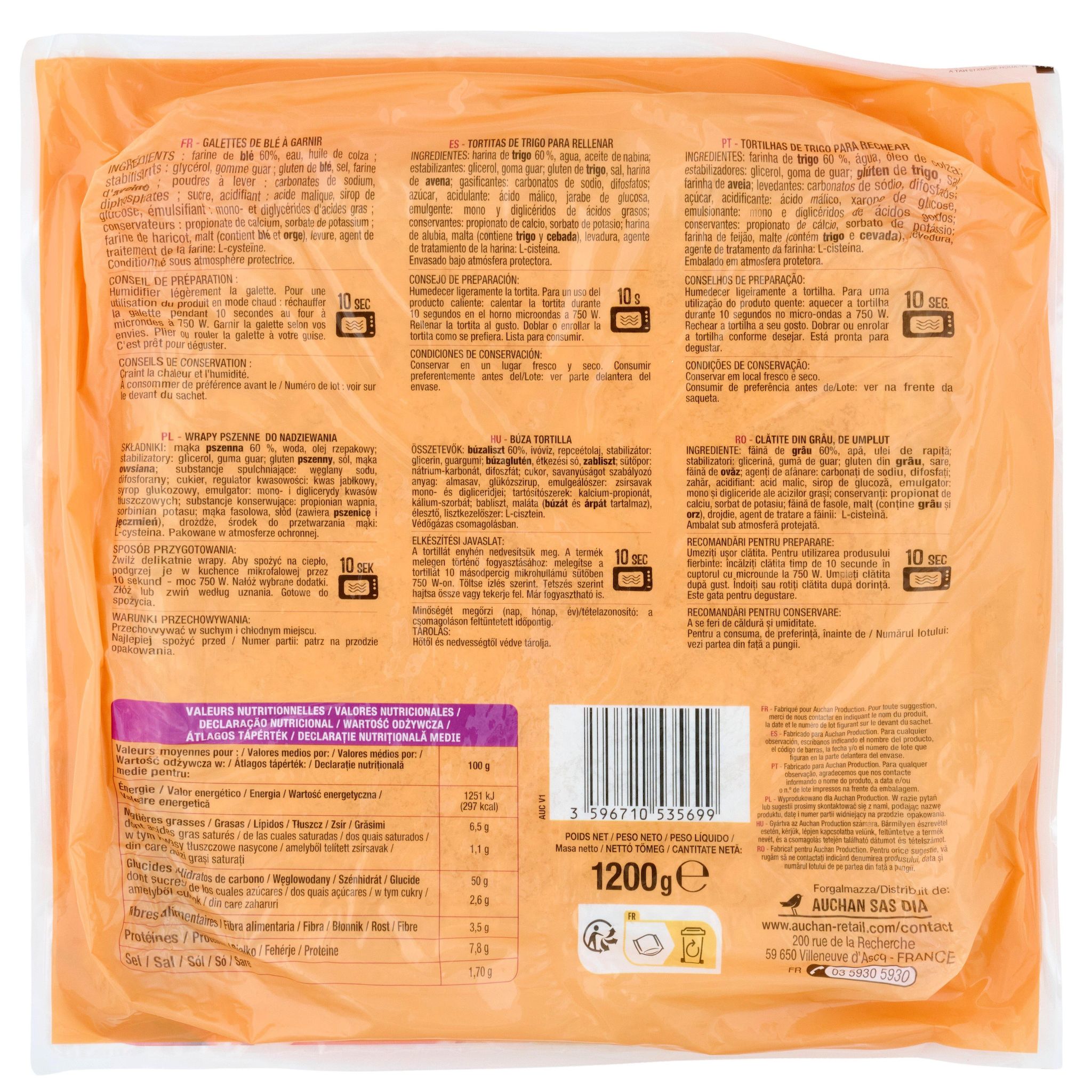 Voir la diapositive 2 : AUCHAN Galettes Durum 12 galettes 1.2kg