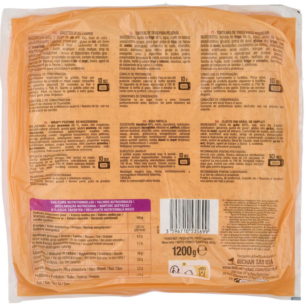 AUCHAN Galettes Durum 12 galettes 1.2kg