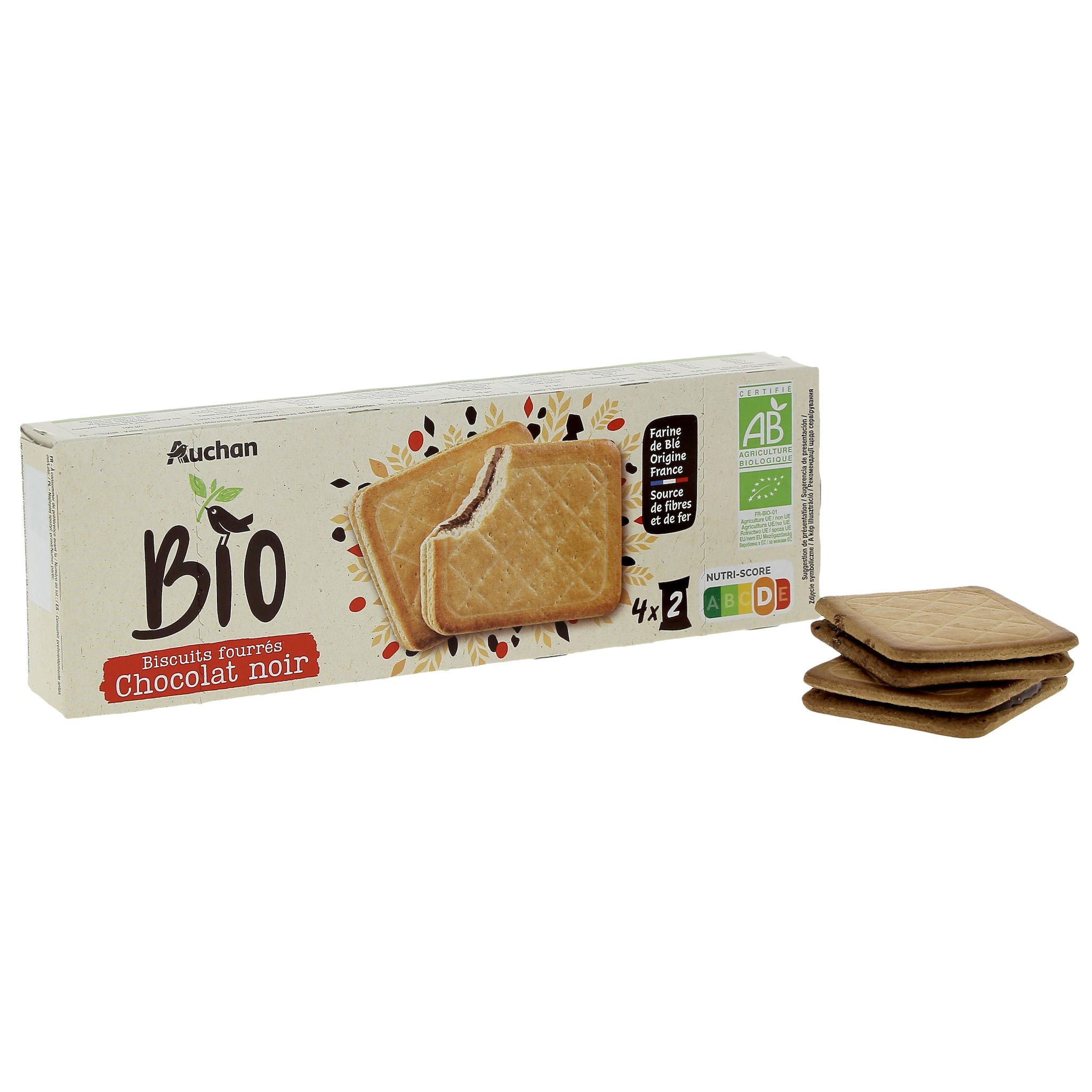 Voir la diapositive 4 : AUCHAN BIO Biscuits fourrés bio au chocolat noir 185g
