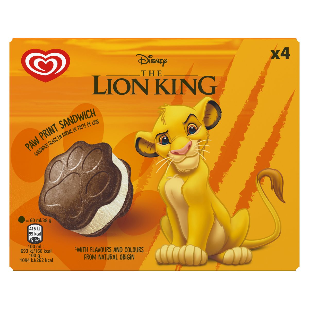 MIKO Roi Lion - Glace vanille et biscuits cacao 4 pièces 152g