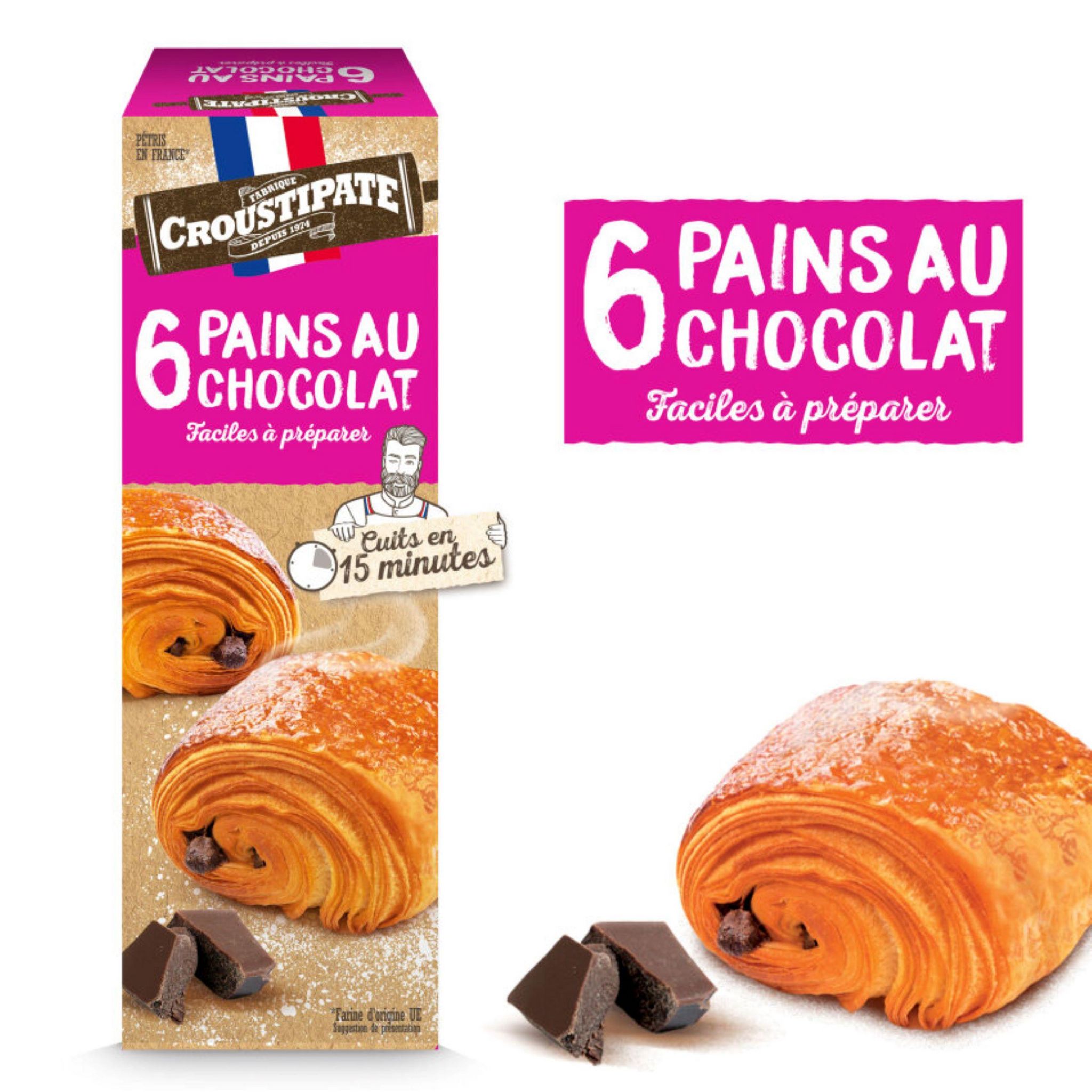 Voir la diapositive 2 : CROUSTIPATE Pains au chocolat facile à préparer à cuire 6 pièces 275g